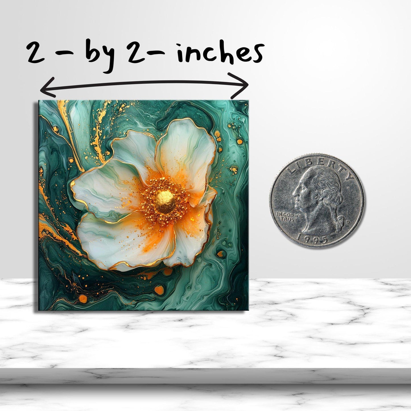 Marigold and Seafoam Green Fridge Magnet 2-inch Strong Refrigerator Magnet Kitchen Decor Dopamine Ceramic Tile Art Gift for Her