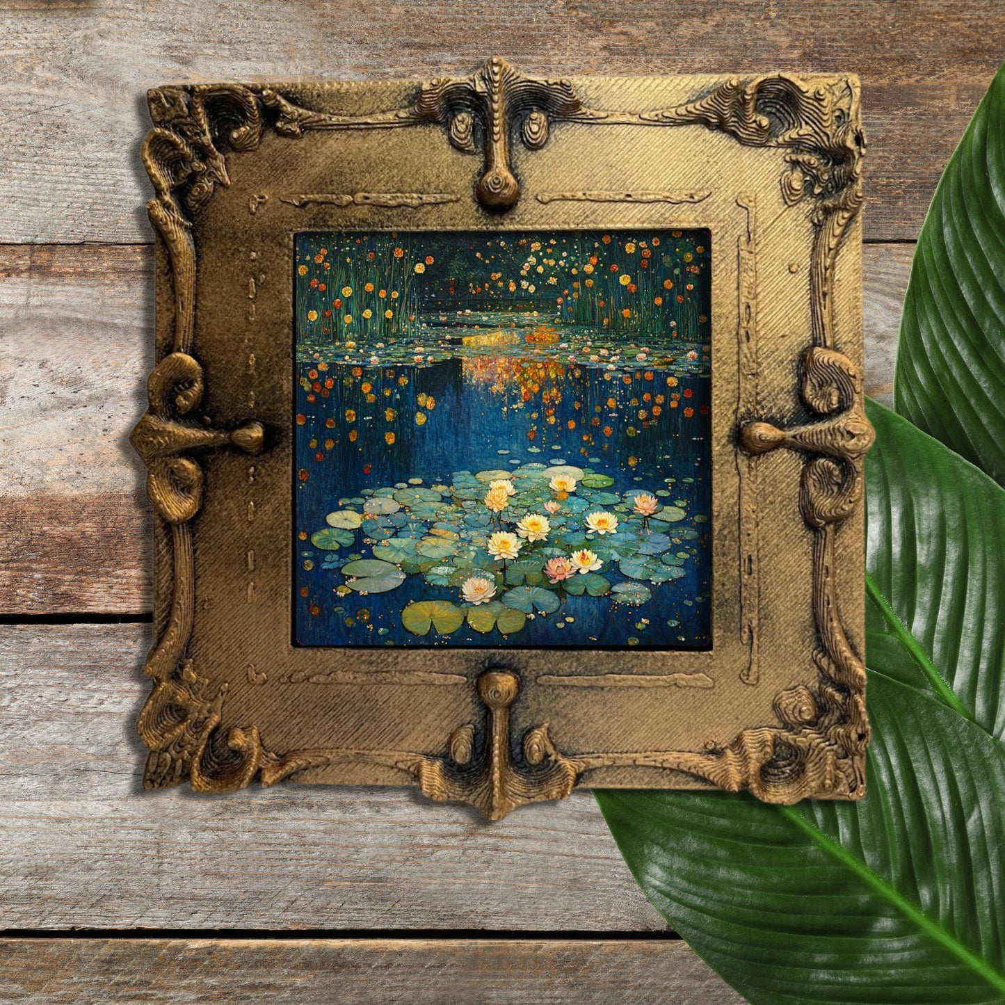 Water Lilies Gold Framed Refrigerator Magnet, Mini Art, Grand Millennial Style, Artful Kitchen Decor, Gift for Her fridgescaping