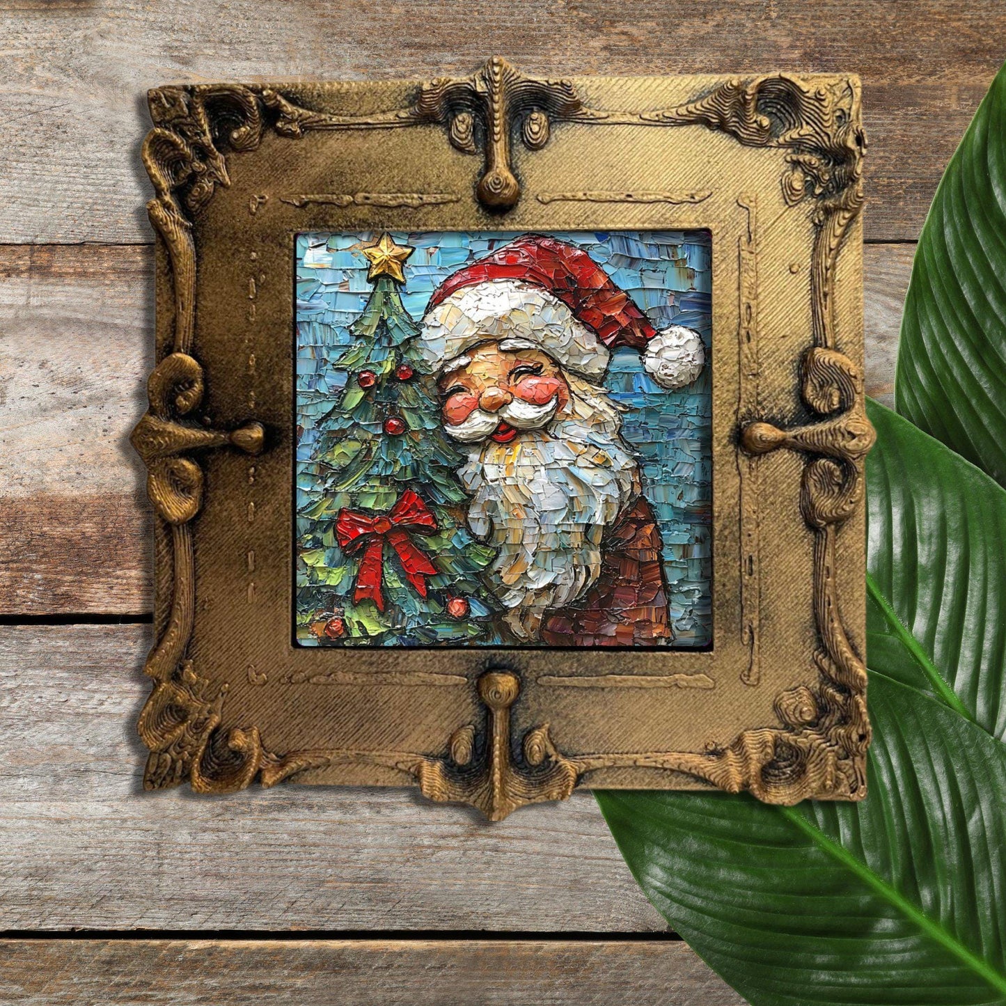 Rosy Cheek Vintage Santa Tiny Art Fridge Magnet Gold Framed Fridgescaping Art Picture Gallery Tiny Art Gift for Her Wife Mom