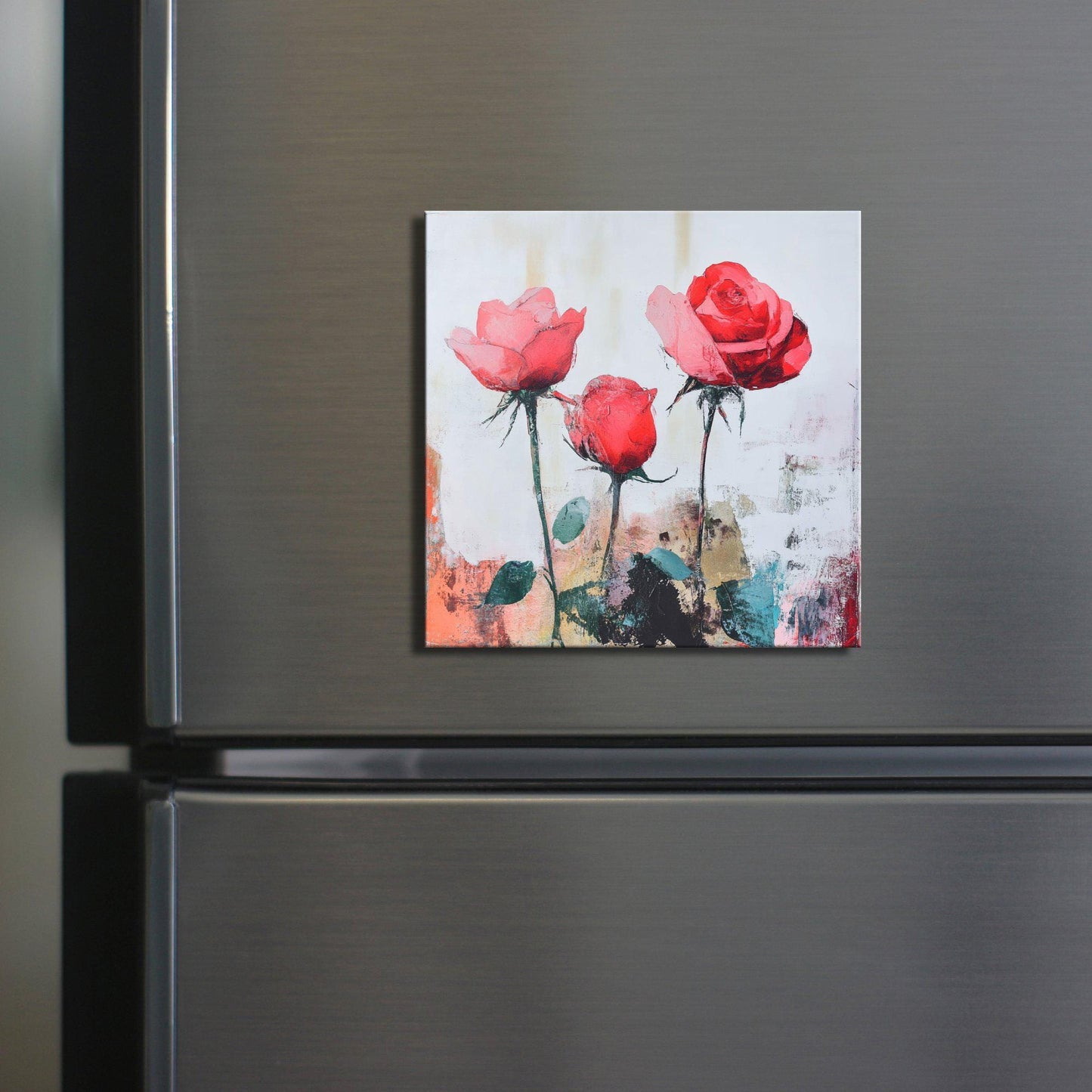 Botanical Roses Fridge Magnet 2-inch Strong Refrigerator Magnet Kitchen Decor Dopamine Ceramic Tile Art Gift for Her fridgescaping