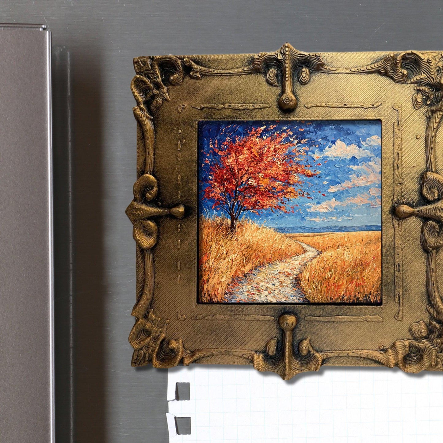 Fall Prairie Gold Framed Refrigerator Magnet, Mini Art, Grand Millennial Style, Artful Kitchen Decor, Gift for Her fridgescaping