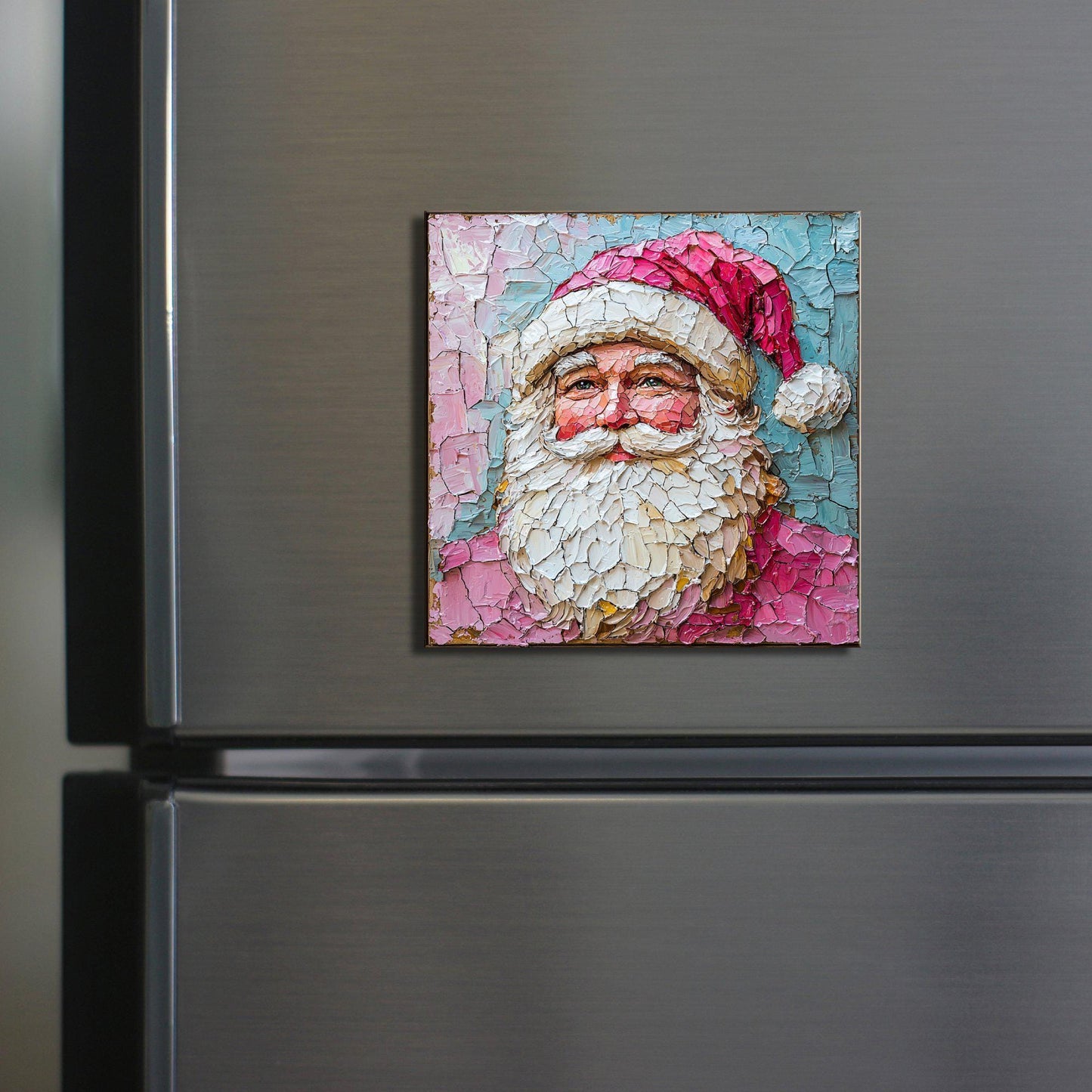 Pink Santa Claus Fridge Magnet 2-inch Strong Refrigerator Magnet Kitchen Decor Dopamine Ceramic Tile Art Gift for Her fridgescaping