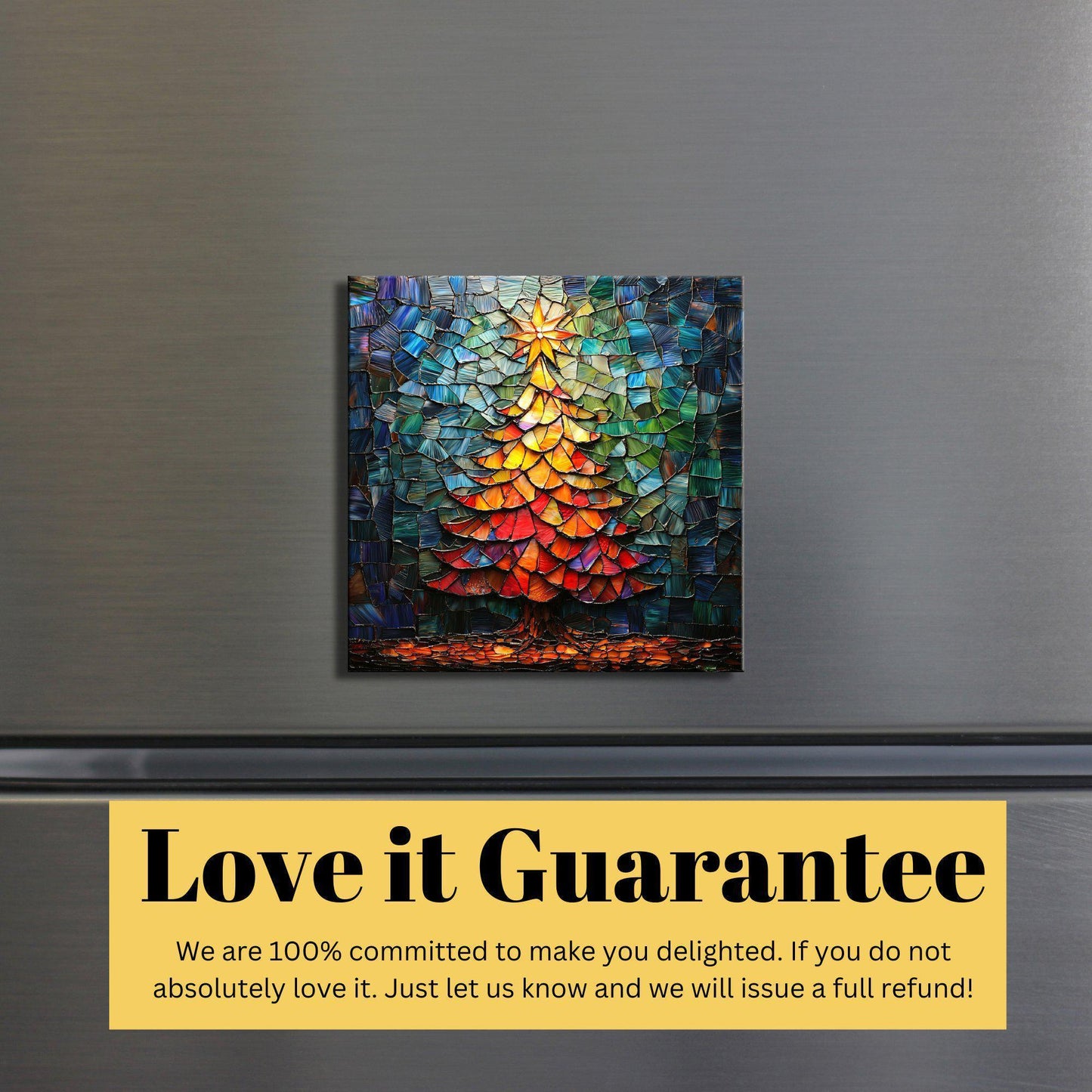 Stained Glass Christmas Tree Fridge Magnet 2-inch Strong Refrigerator Magnet Kitchen Decor Dopamine Ceramic Tile Art Gift for Her