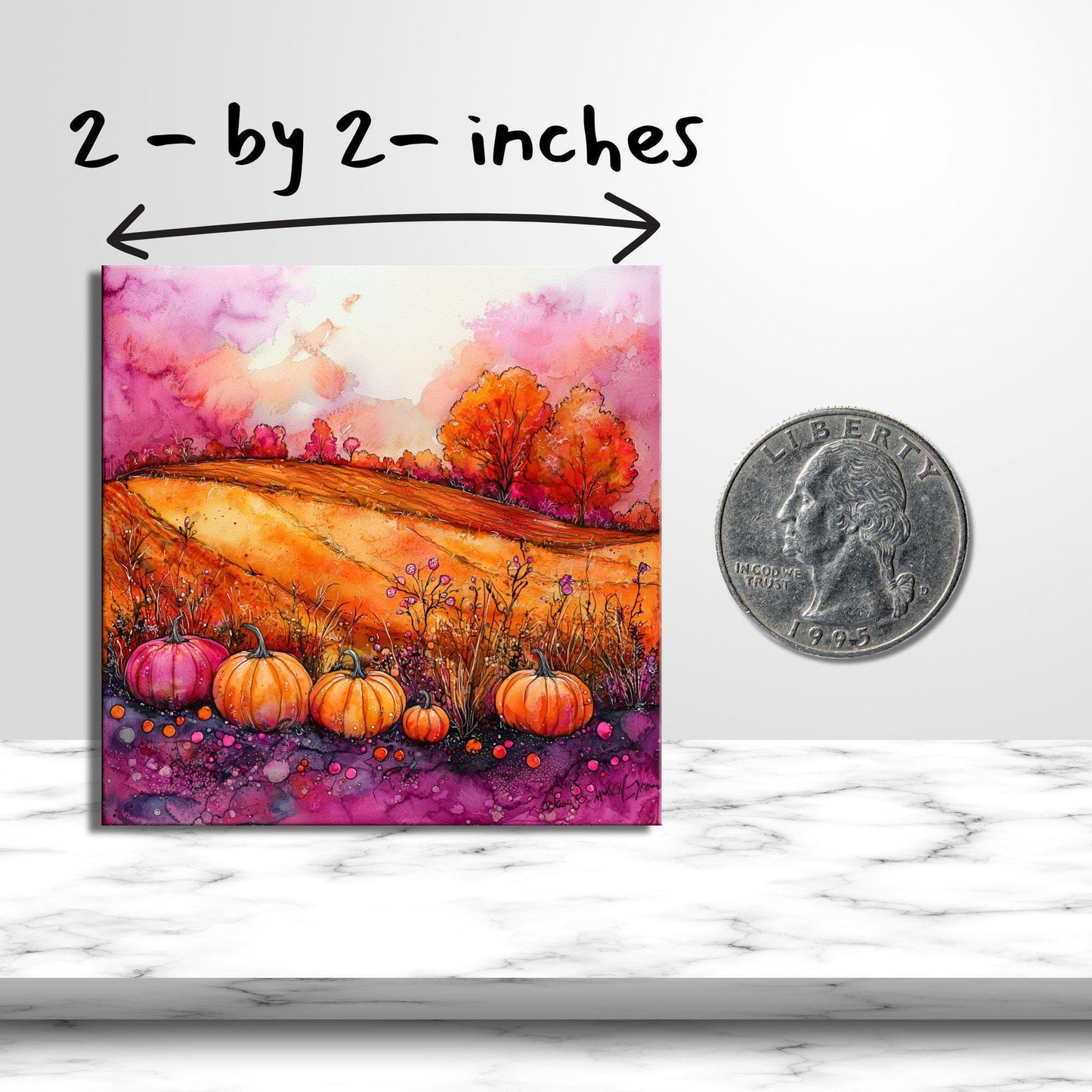 Pumpkins Pink and Orange Gold Framed Refrigerator Magnet, Mini Art, Grand Millennial Style, Artful Kitchen Decor, Gift for Her fridgescaping