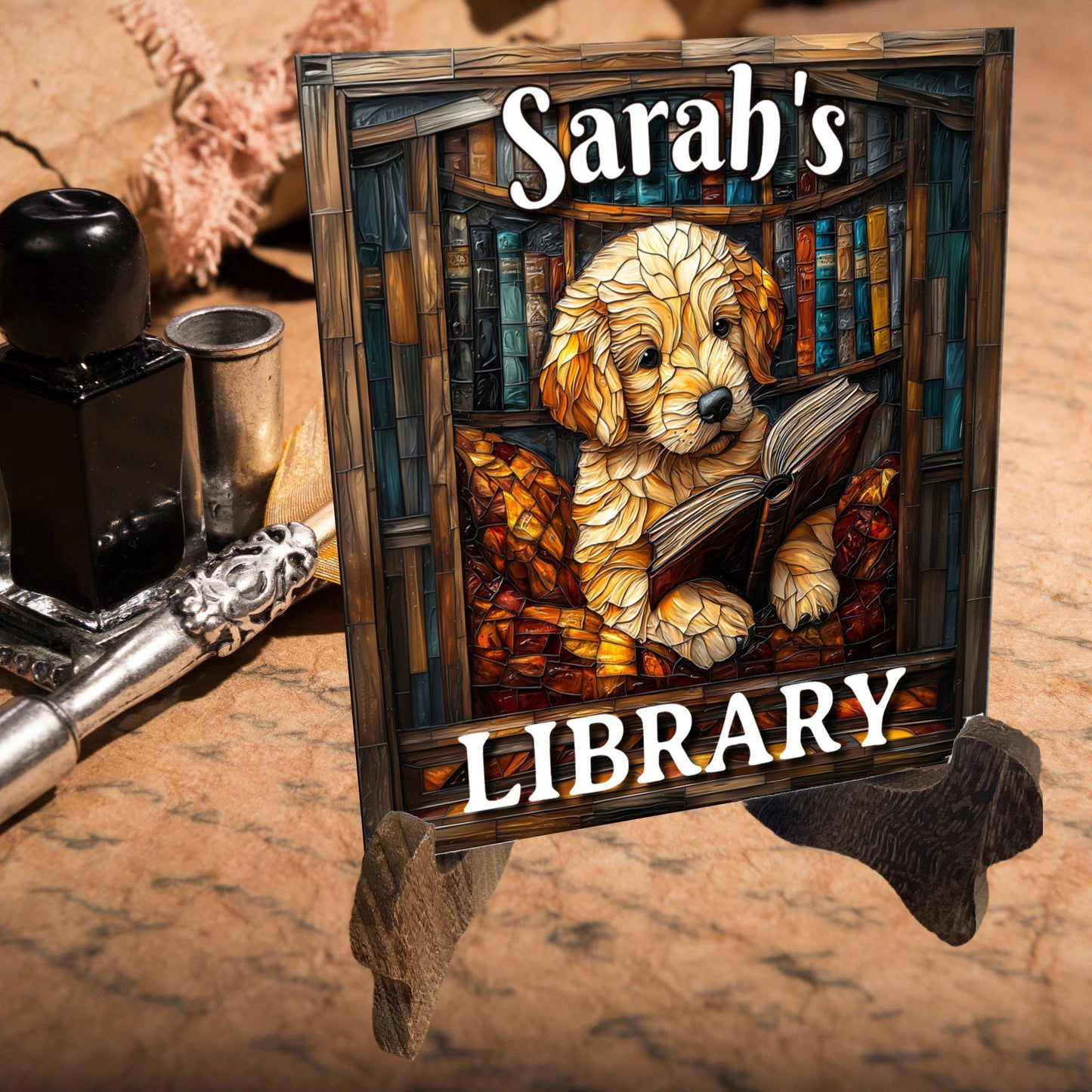 Retriever Reading Personalized Library Sign Book Lover Bookworm Biblio Gift Book Nook Shelf Decor Booktoker-Gift for Bookish