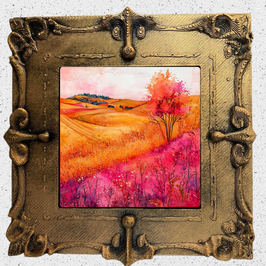 Fall in Pink and Orange Gold Framed Refrigerator Magnet, Mini Art, Grand Millennial Style, Artful Kitchen Decor, Gift for Her fridgescaping