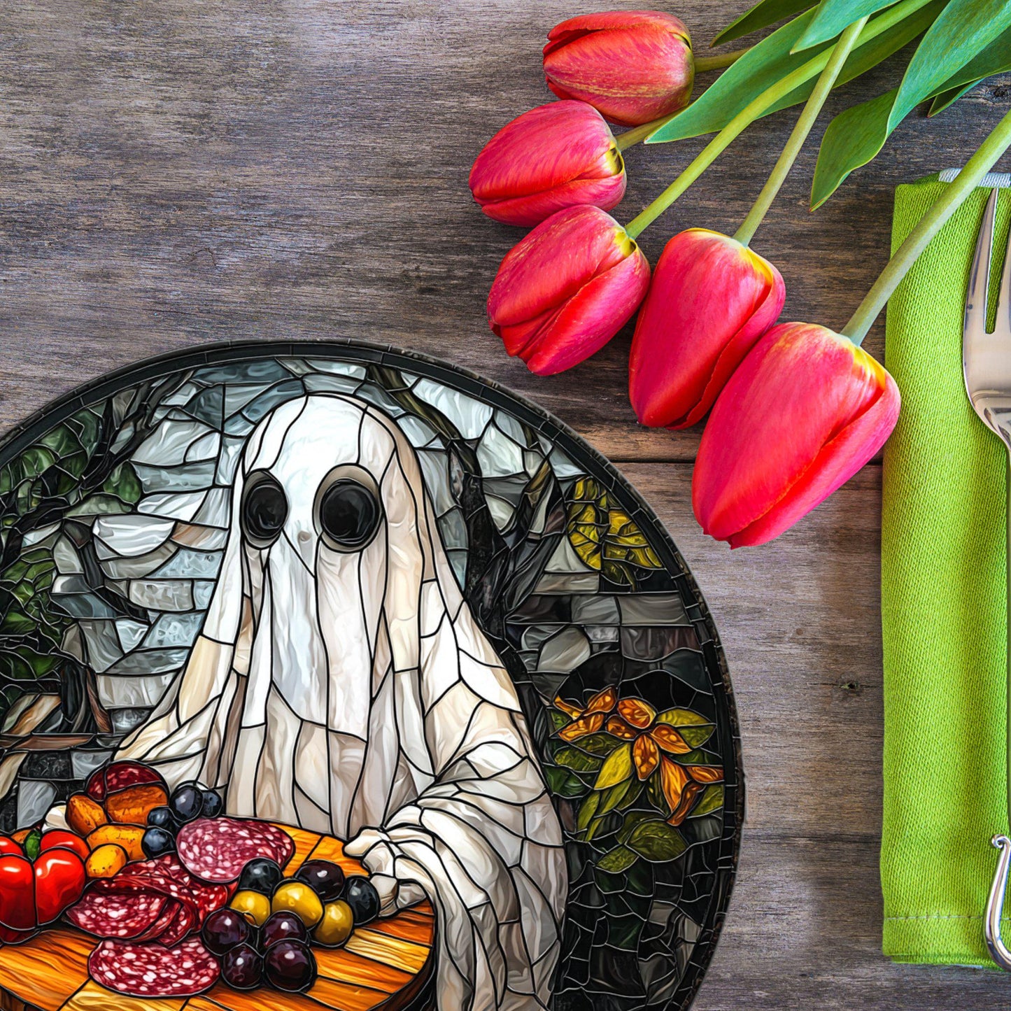 Ghost charcuterie Glass Cutting Board Trivet Hot Plate Charcuterie Board Gift for Her Mom Christmas Housewarming