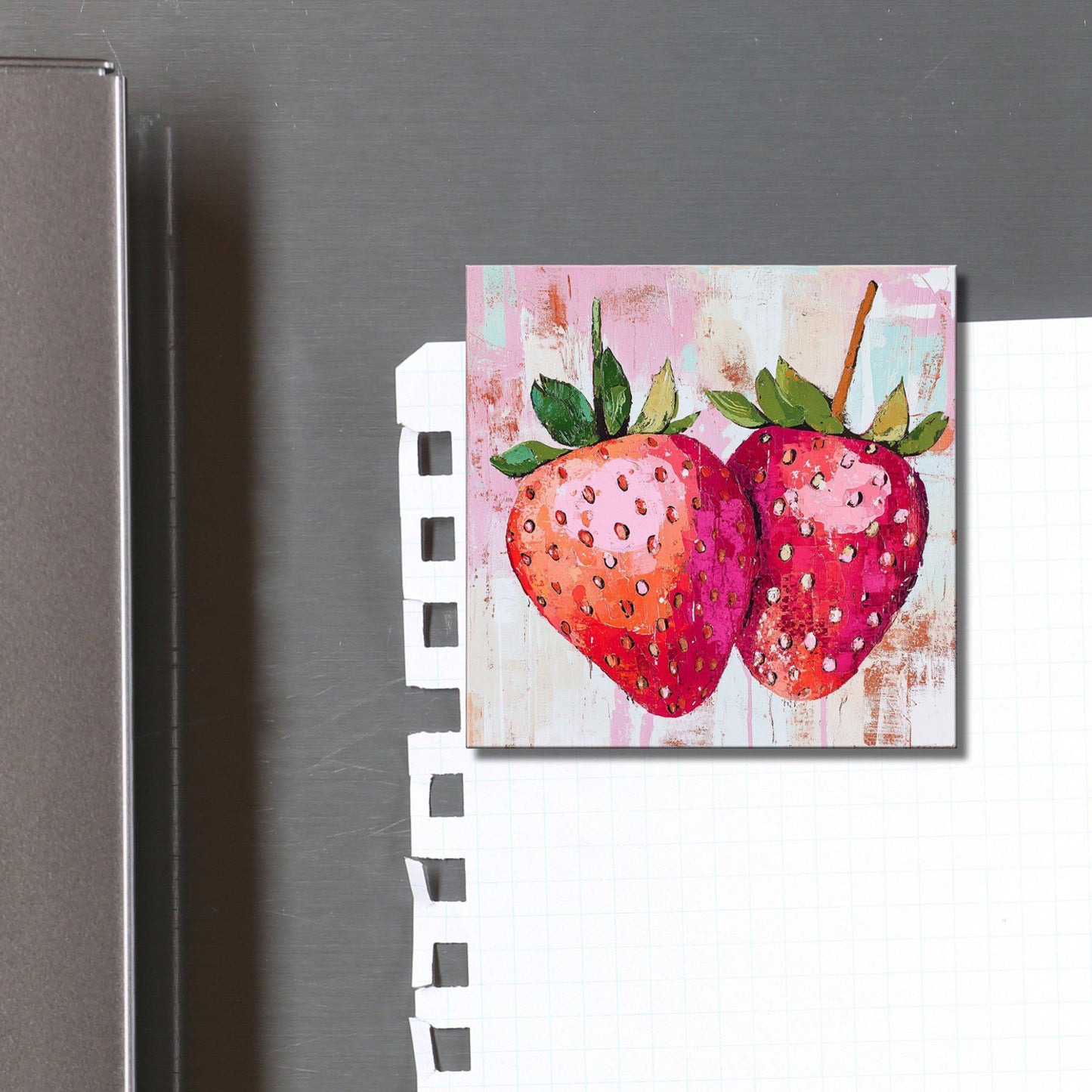 Strawberries Fridge Magnet 2-inch Strong Refrigerator Magnet Kitchen Decor Dopamine Ceramic Tile Art Gift for Her fridgescaping