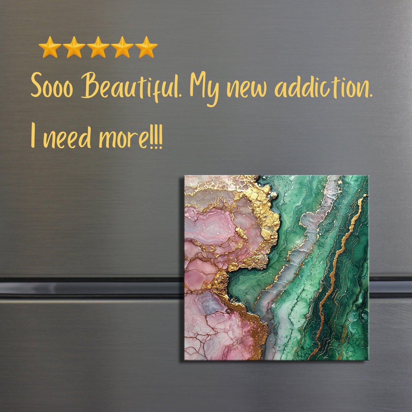 Emerald Green and Pale Pink Fridge Magnet 2-inch Strong Refrigerator Magnet Kitchen Decor Dopamine Ceramic Tile Art Gift for Her