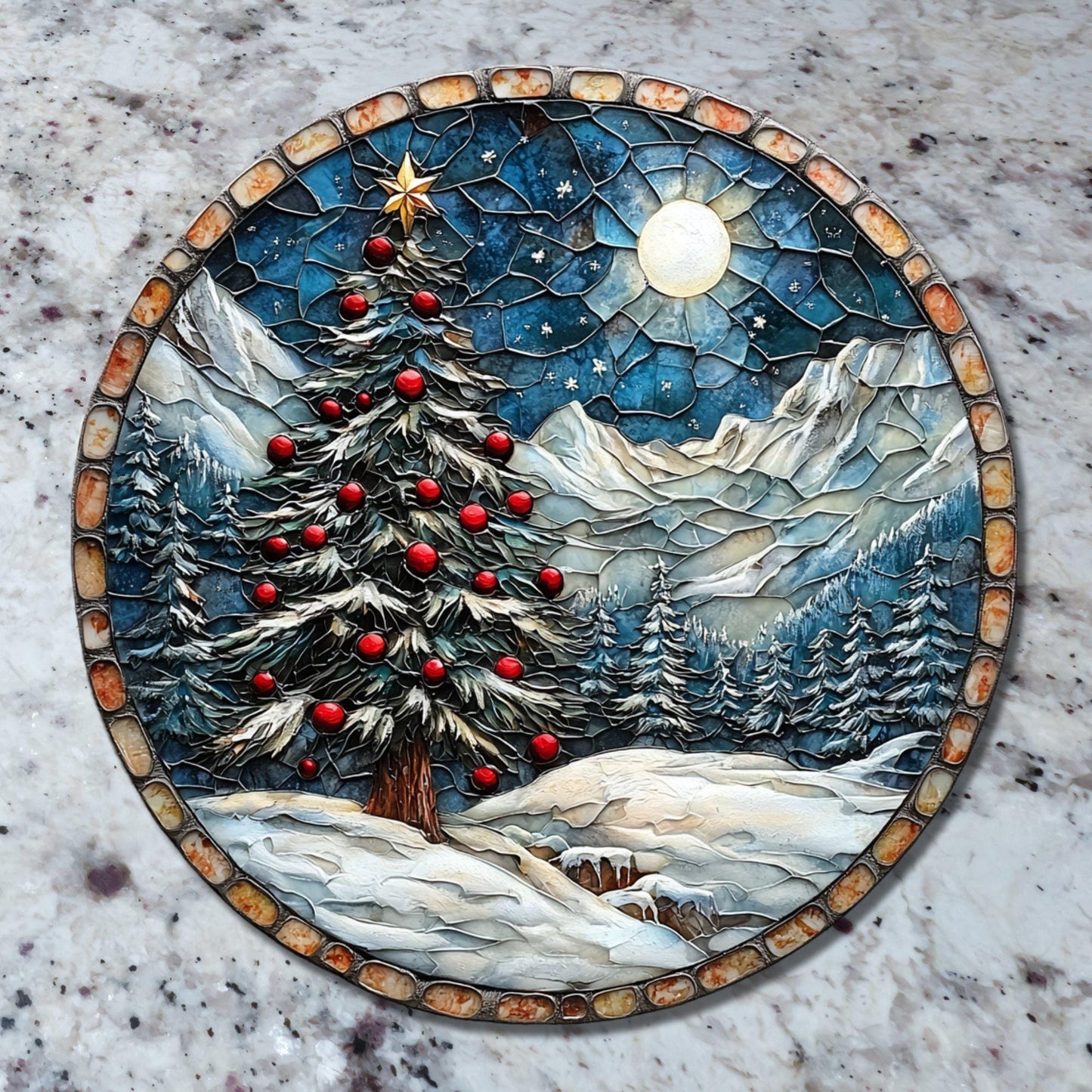 Snow Covered Christmas Trees Glass Cutting Board Trivet Hot Plate Charcuterie Board Gift for Her Mom Christmas Housewarming