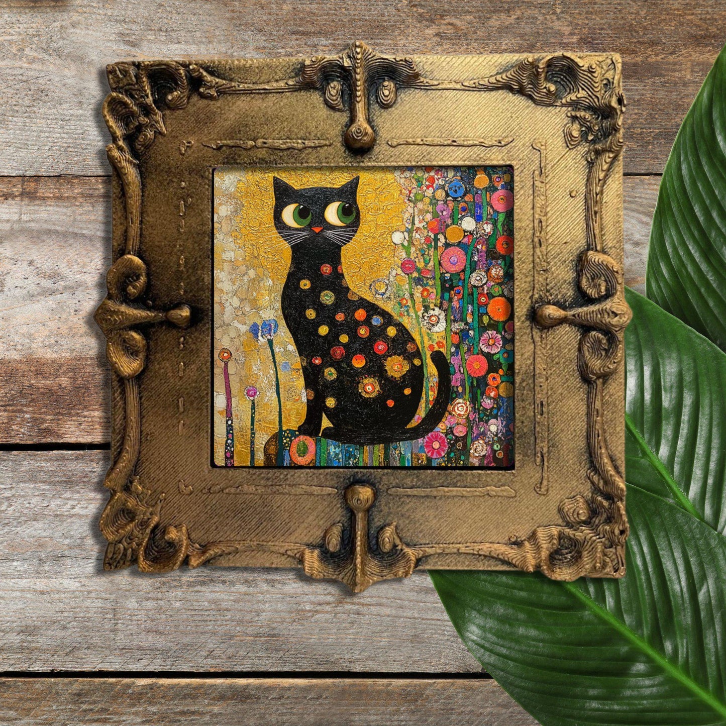 Klimt Garden Cat Gold Framed Refrigerator Magnet, Mini Art, Grand Millennial Style, Artful Kitchen Decor, Gift for Her fridgescaping