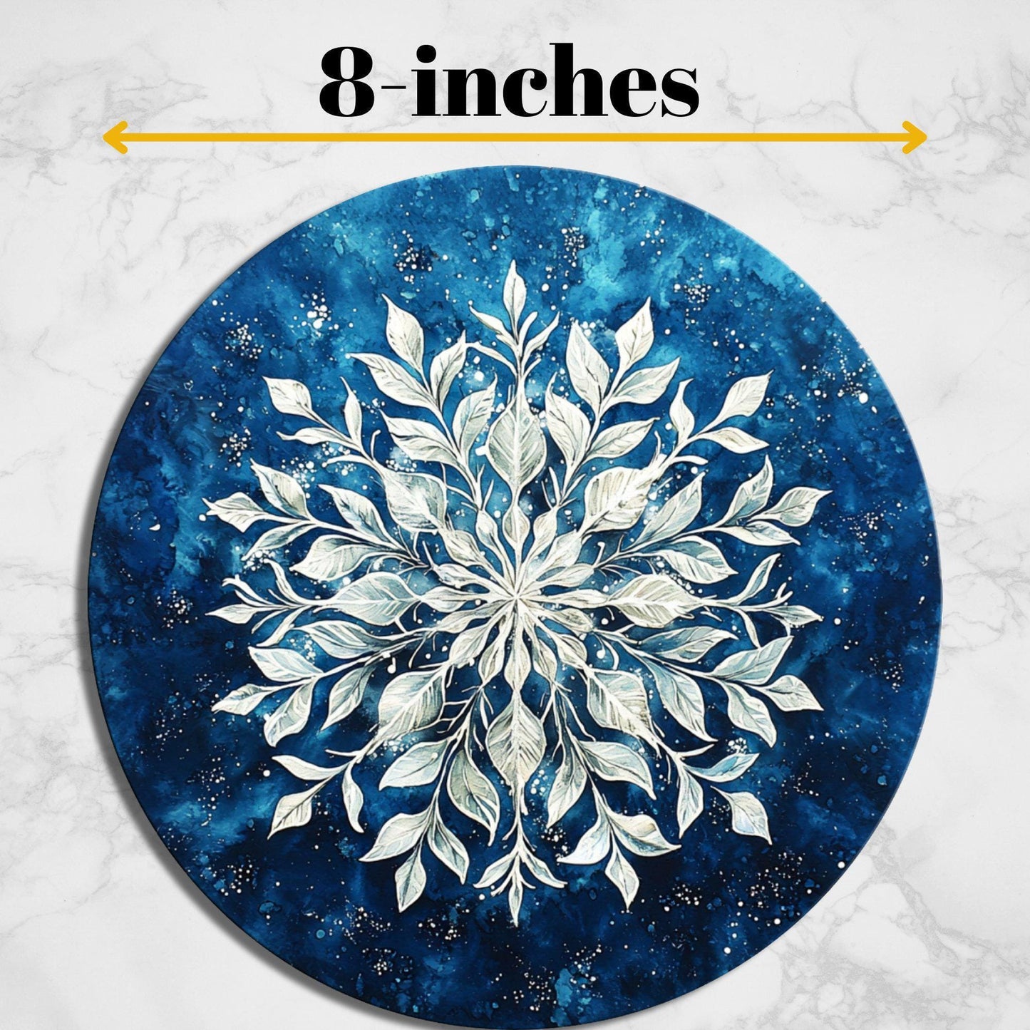 Snowflake on Blue Glass Cutting Board 8-inch Round Trivet Charcuterie Board Gift for Her Mom Kitchen Decor