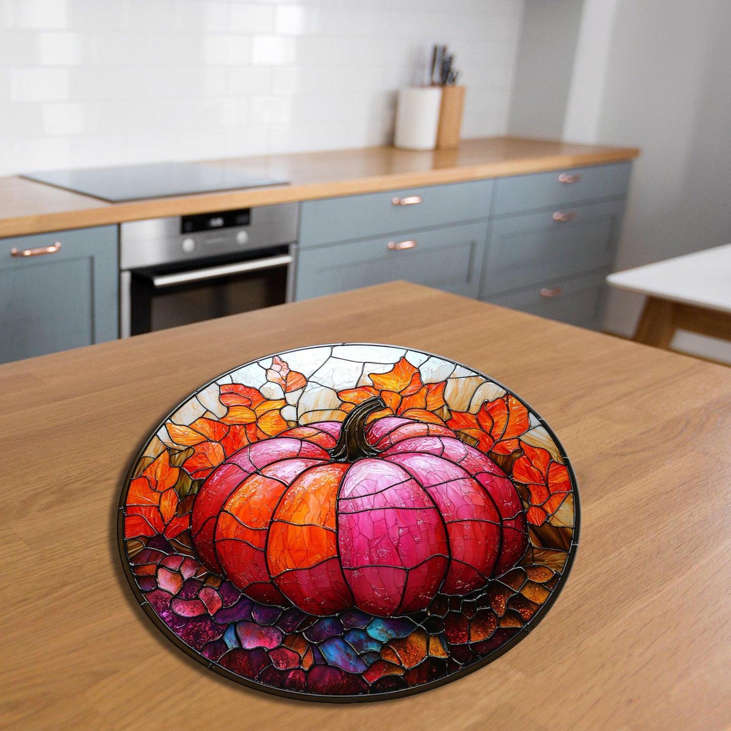 Pink Orange Pumpkin Glass Cutting Board Trivet Hot Plate Charcuterie Board Gift for Her Mom Christmas Housewarming