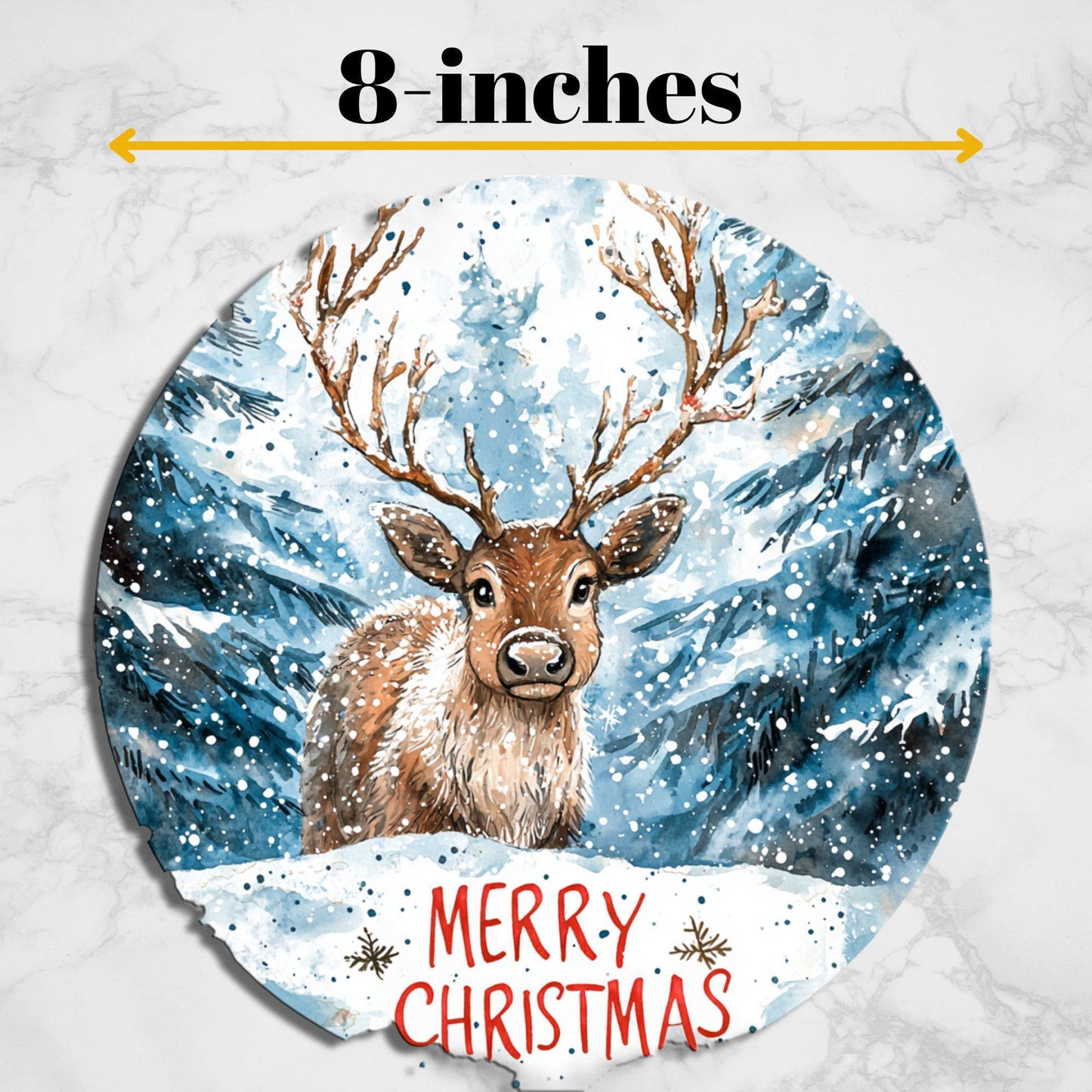 Merry Christmas Reindeer Glass Cutting Board 8-inch Round Trivet Charcuterie Board Gift for Her Mom Kitchen Decor