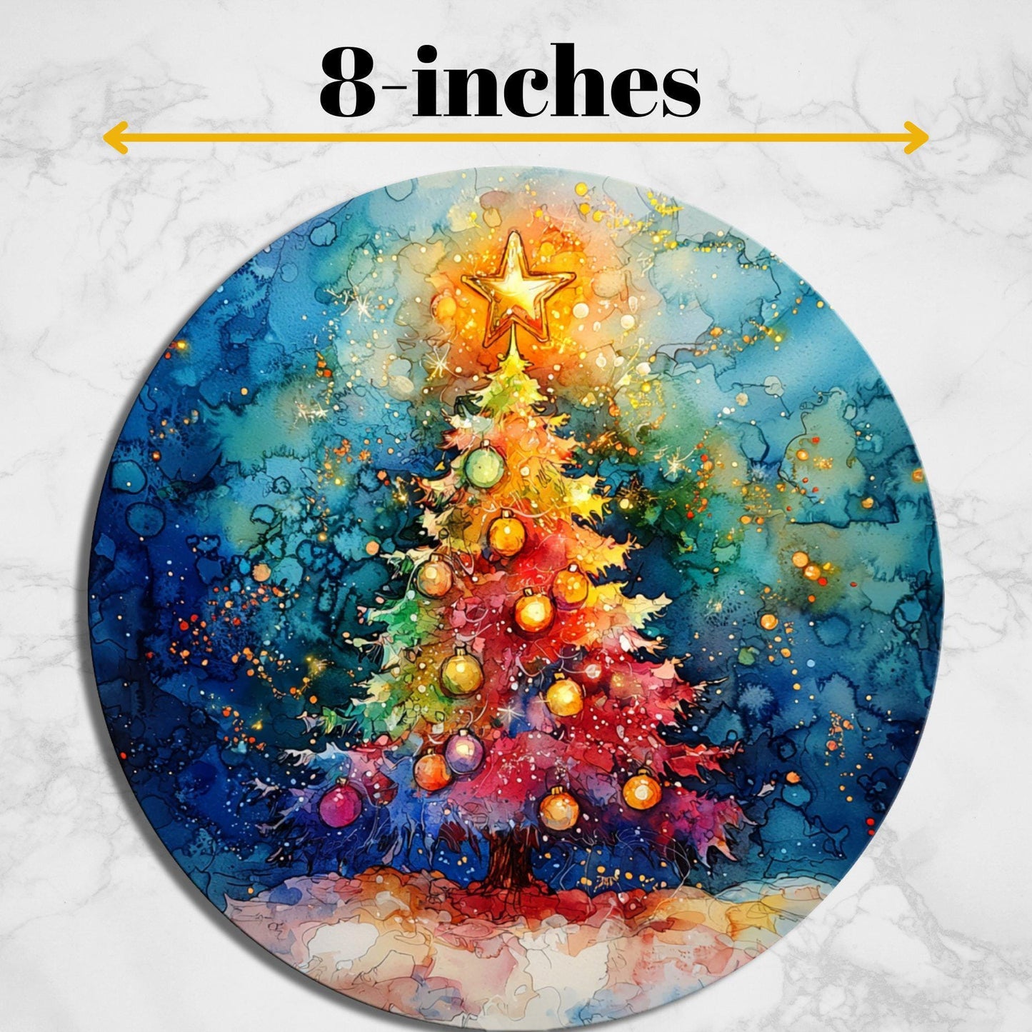 Kawaii Christmas Tree Glass Cutting Board 8-inch Round Trivet Charcuterie Board Gift for Her Mom Kitchen Decor