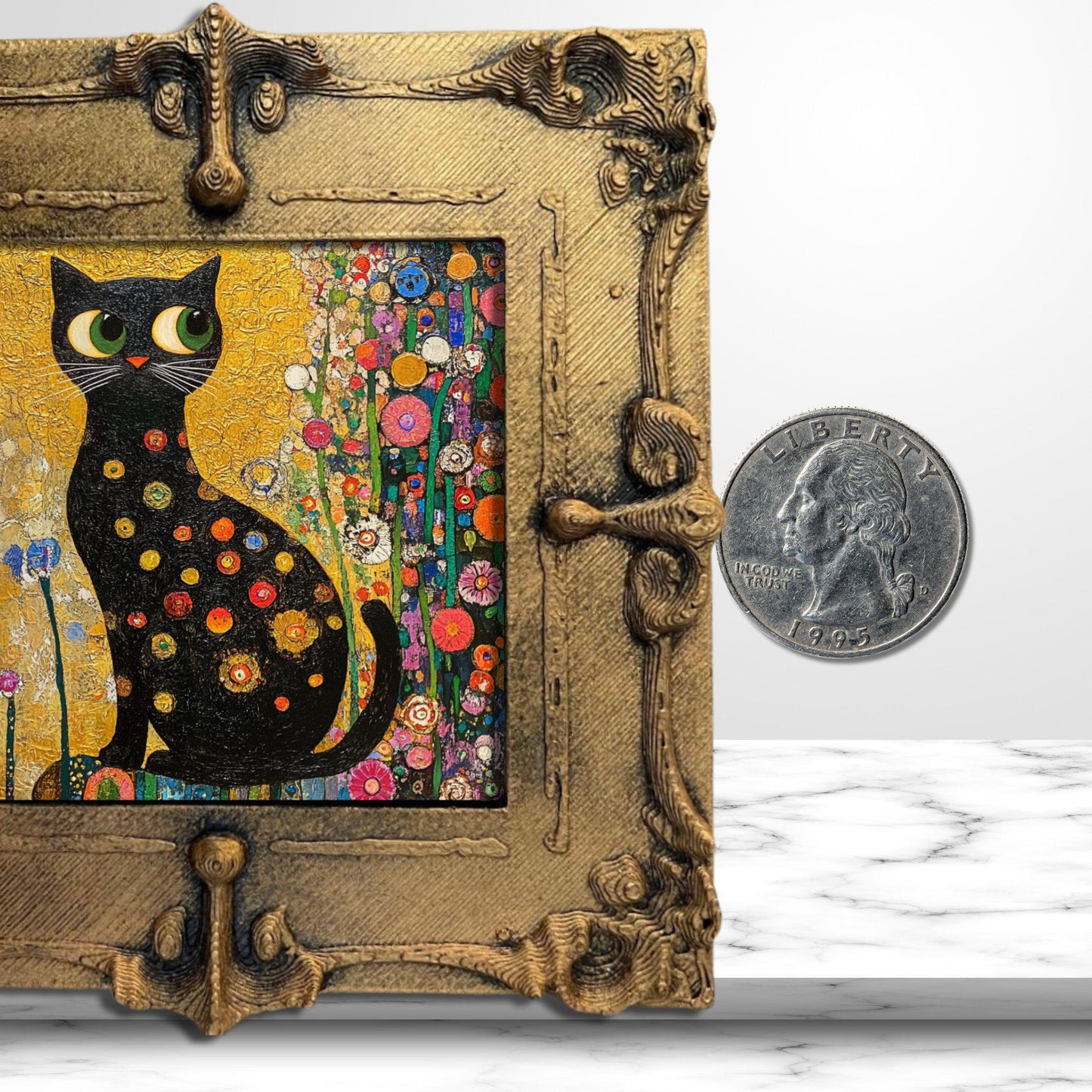 Klimt Garden Cat Gold Framed Refrigerator Magnet, Mini Art, Grand Millennial Style, Artful Kitchen Decor, Gift for Her fridgescaping