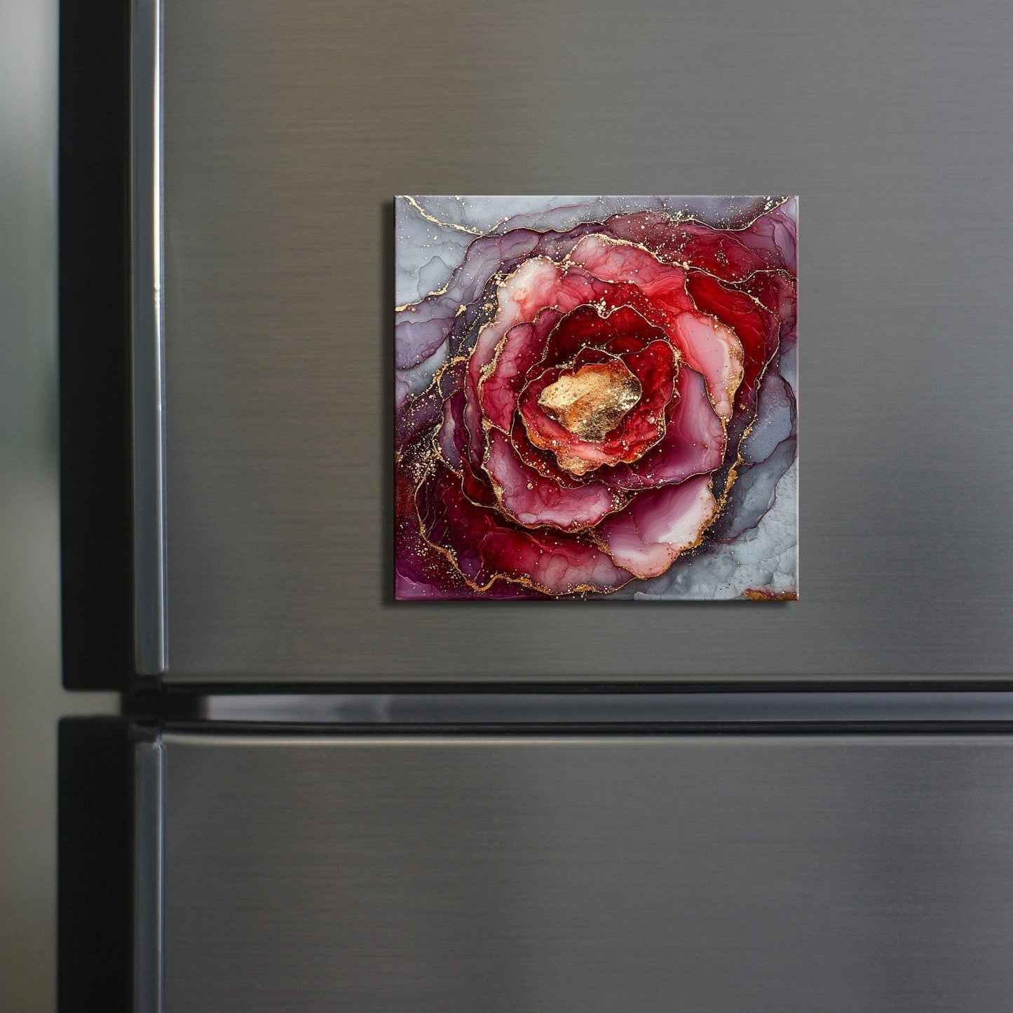 Deep burgundy and light gray Fridge Magnet 2-inch Strong Refrigerator Magnet Kitchen Decor Dopamine Ceramic Tile Art Gift for Her