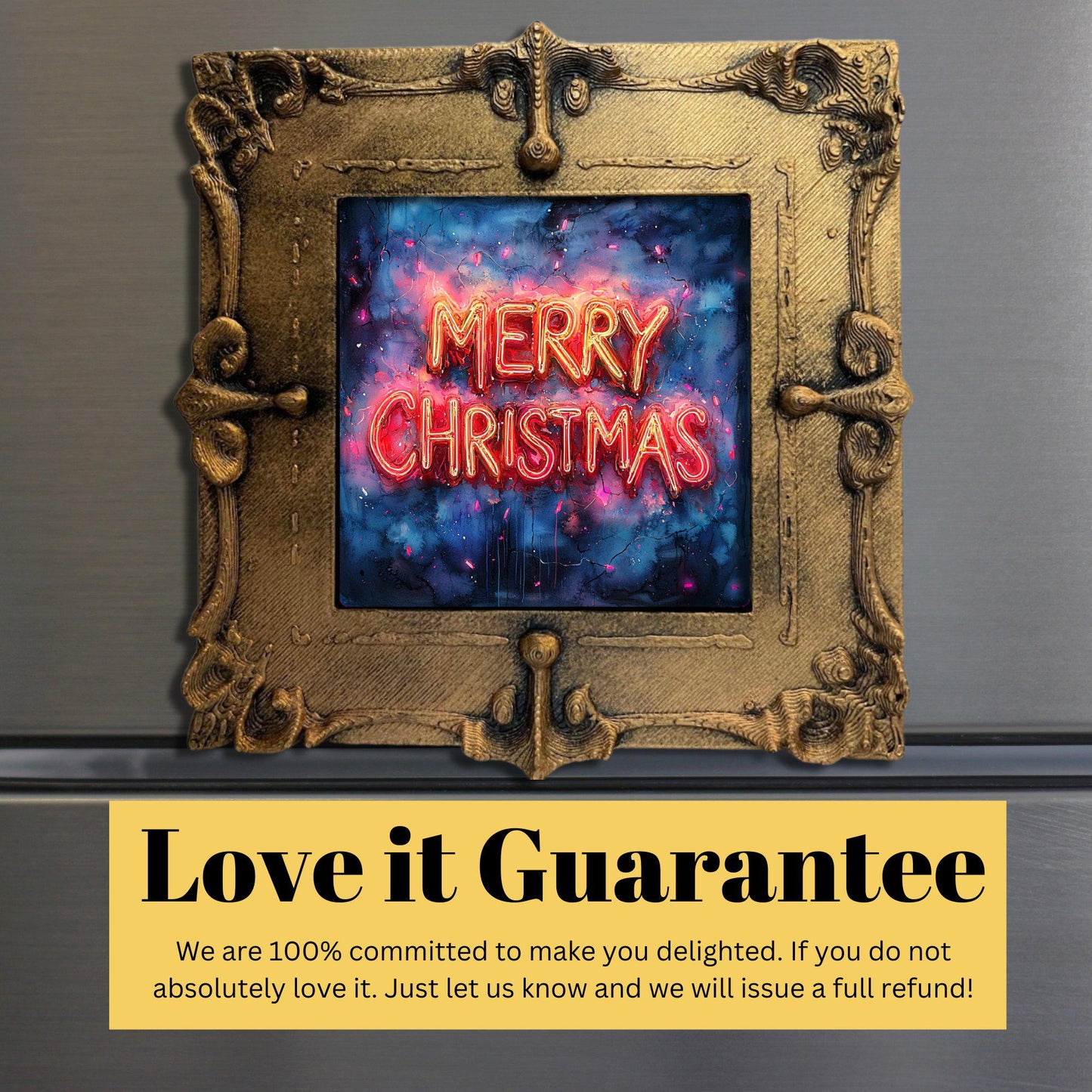 Merry Christmas Sign Tiny Art Fridge Magnet Gold Framed Fridgescaping Art Picture Gallery Tiny Art Gift for Her Wife Mom