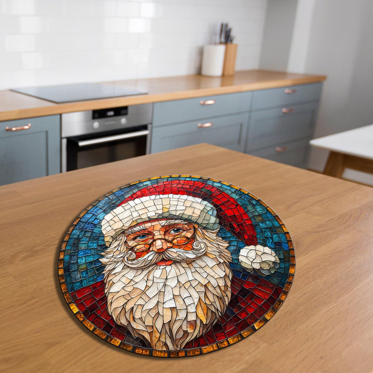 Santa Claus Glass Cutting Board Trivet Hot Plate Charcuterie Board Gift for Her Mom Christmas Housewarming