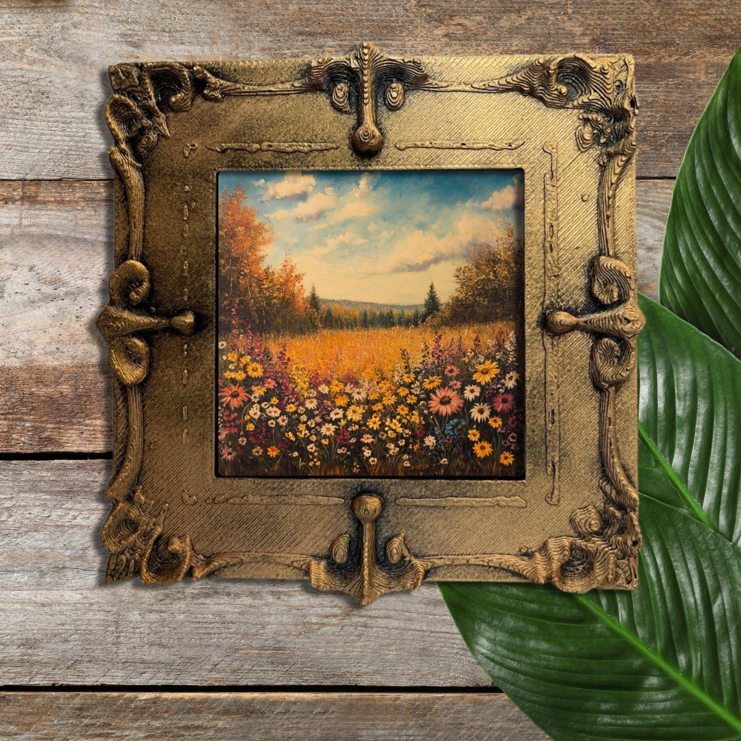 Fall Wildflowers Gold Framed Refrigerator Magnet, Mini Art, Grand Millennial Style, Artful Kitchen Decor, Gift for Her fridgescaping