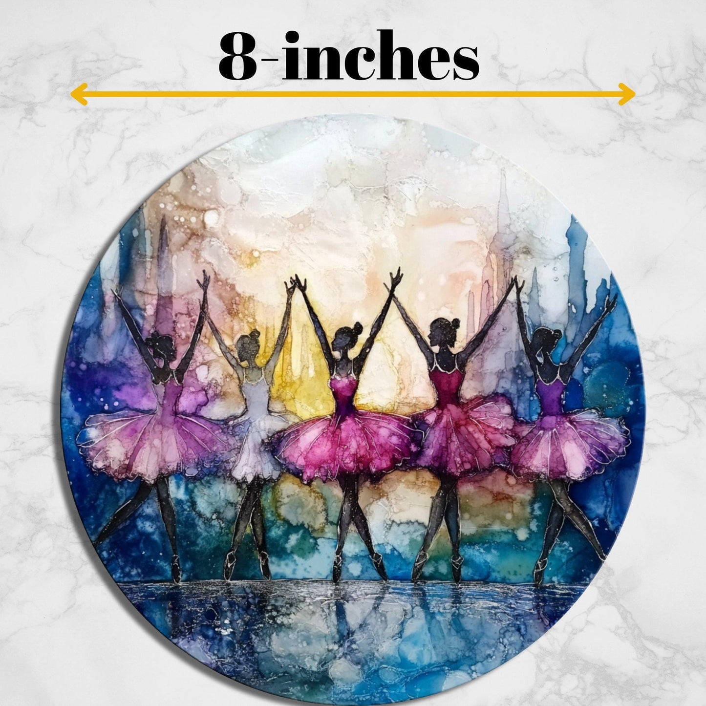 Christmas Ballerinas Glass Cutting Board 8-inch Round Trivet Charcuterie Board Gift for Her Mom Kitchen Decor