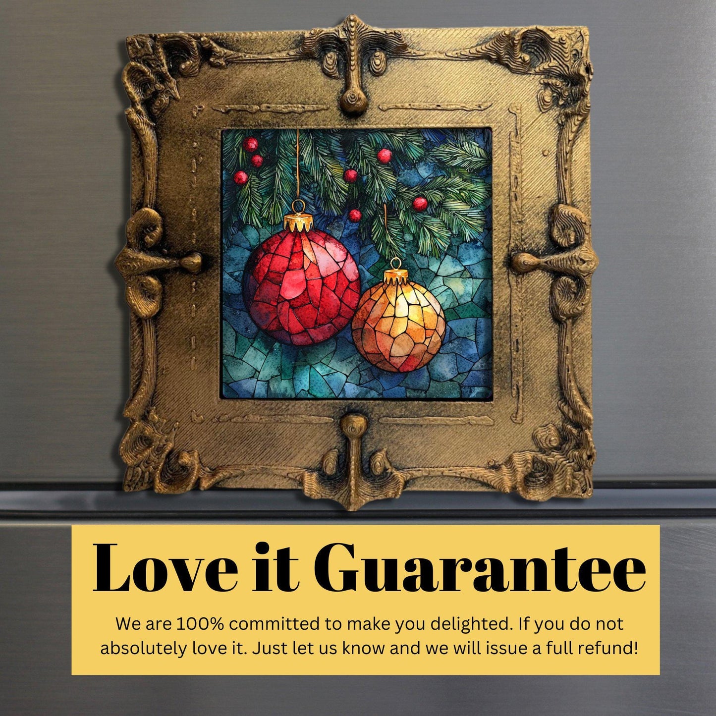 Christmas Ornaments Tiny Art Fridge Magnet Gold Framed Fridgescaping Art Picture Gallery Tiny Art Gift for Her Wife Mom