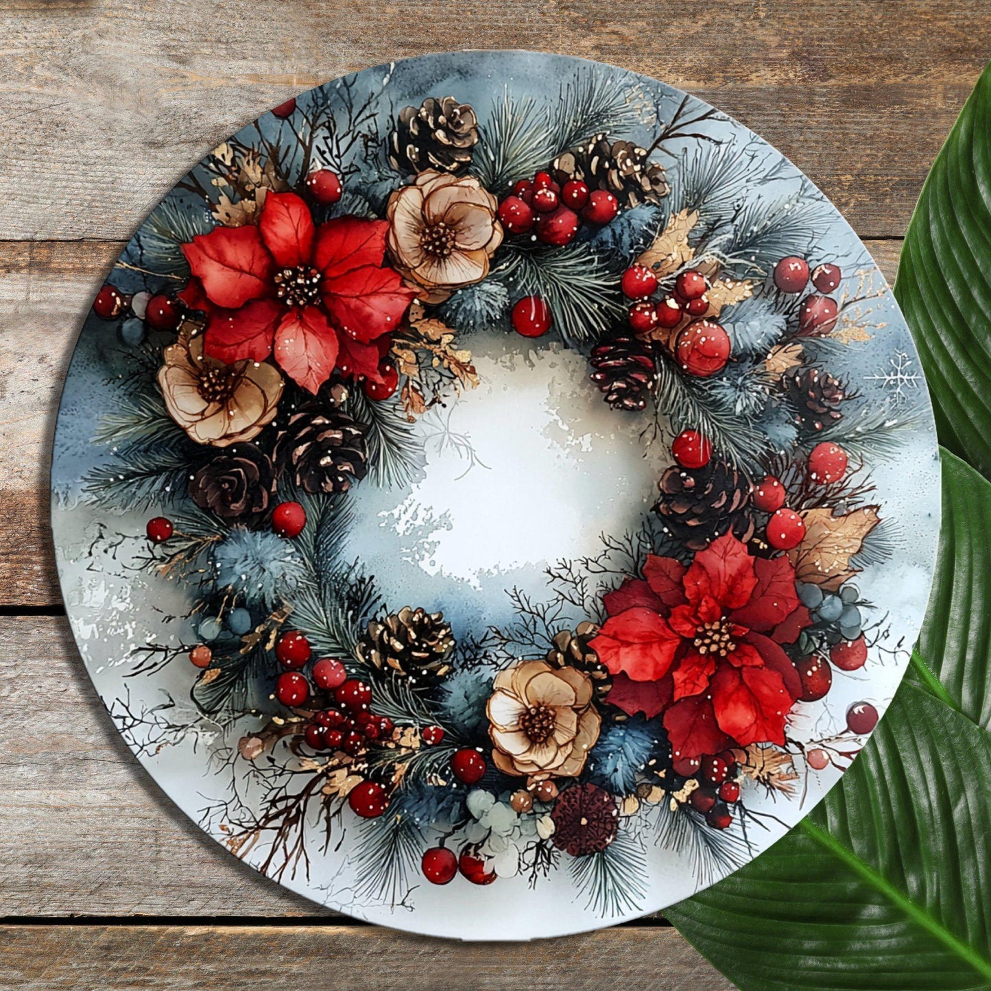 Winter Wreath Glass Cutting Board 8-inch Round Trivet Charcuterie Board Gift for Her Mom Kitchen Decor