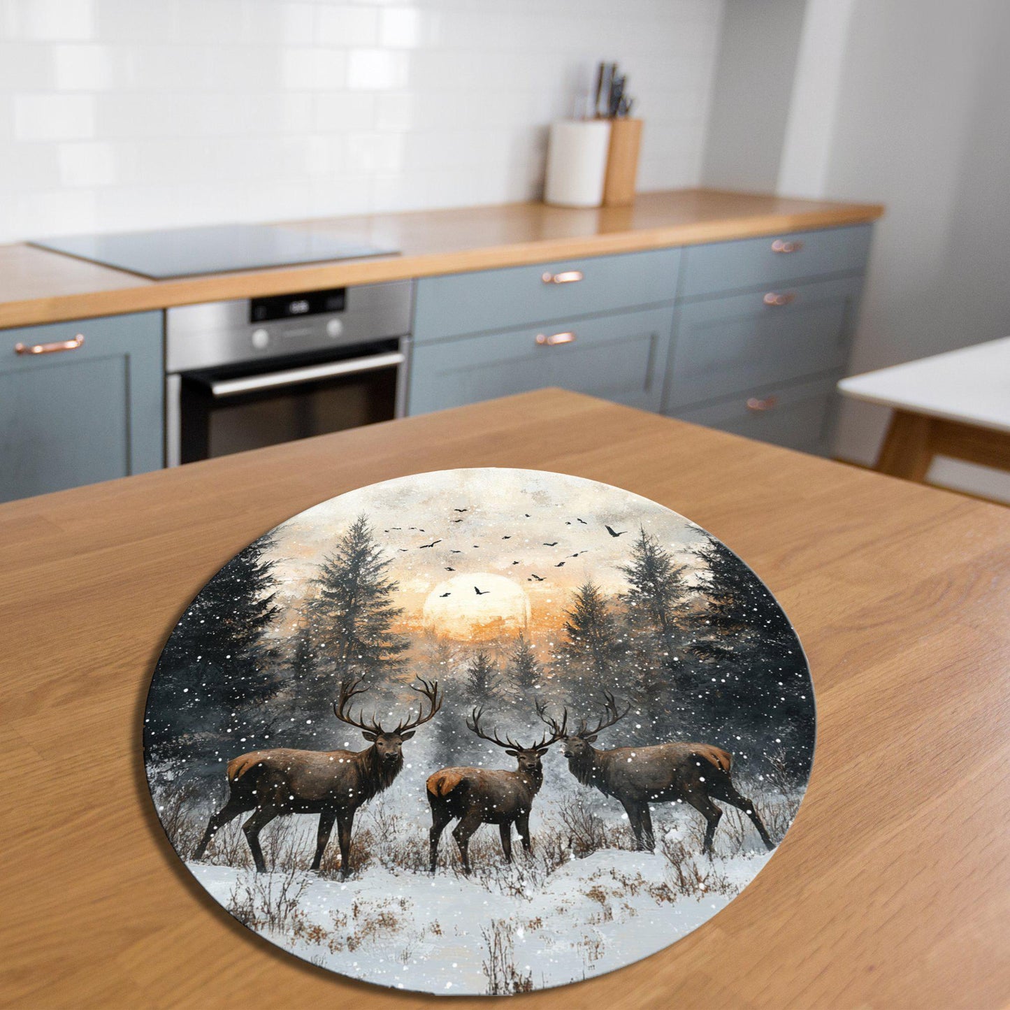 Deer in the Clearing Glass Cutting Board 8-inch Round Trivet Charcuterie Board Gift for Her Mom Kitchen Decor