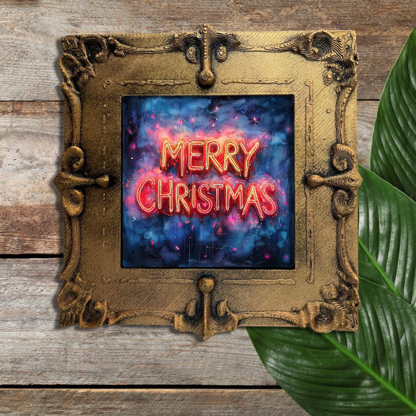 Merry Christmas Sign Tiny Art Fridge Magnet Gold Framed Fridgescaping Art Picture Gallery Tiny Art Gift for Her Wife Mom