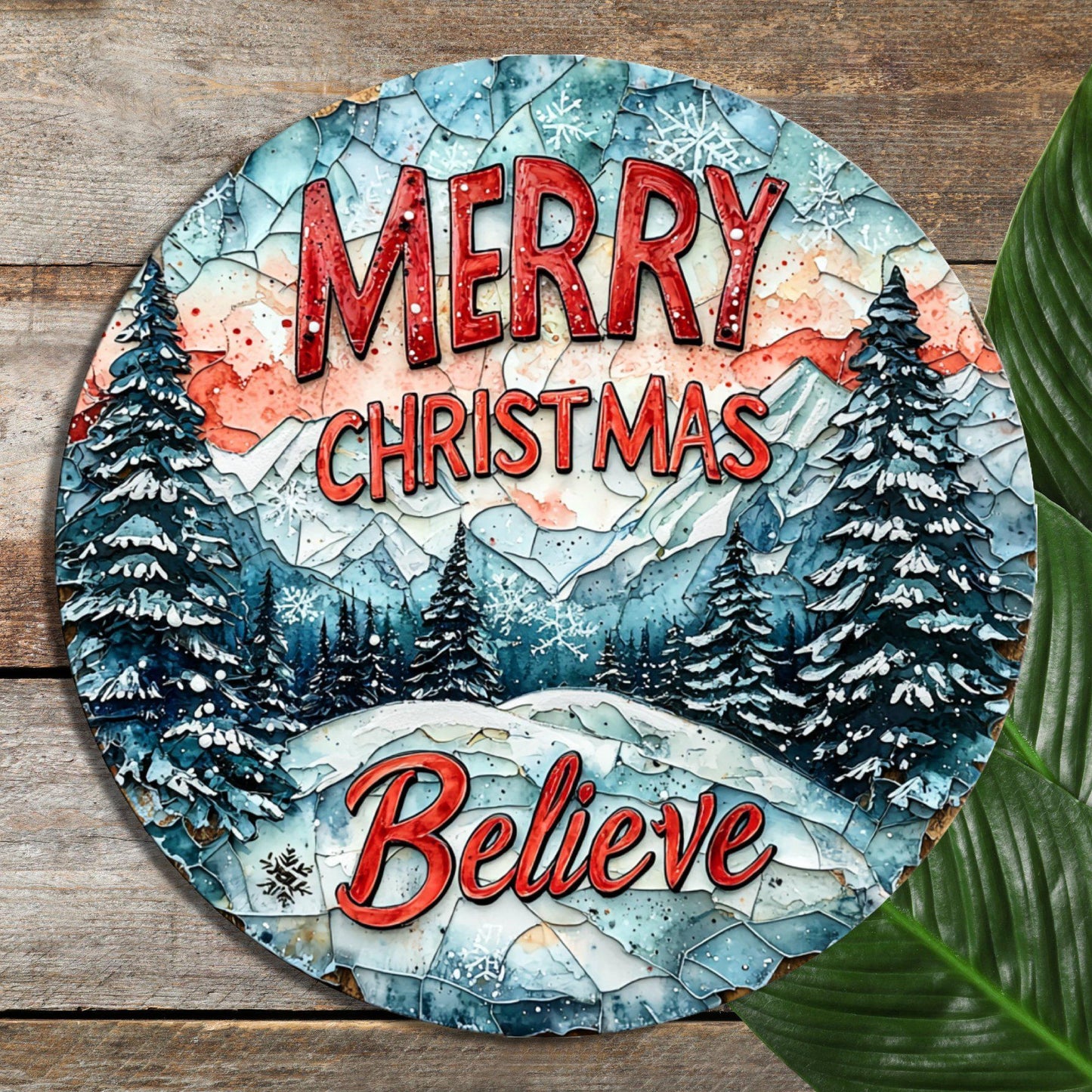 Merry Christmas Believe Glass Cutting Board 8-inch Round Trivet Charcuterie Board Gift for Her Mom Kitchen Decor