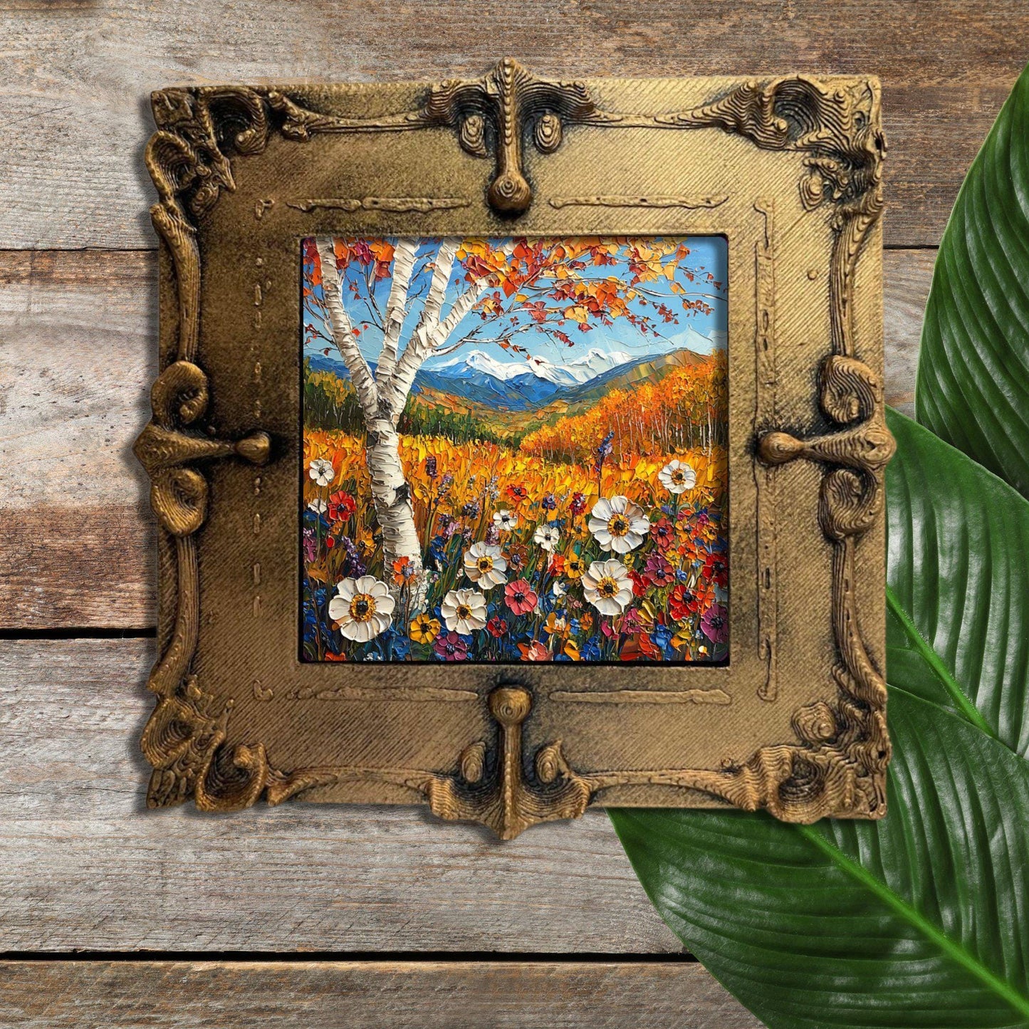 Fall Wildflowers Gold Framed Refrigerator Magnet, Mini Art, Grand Millennial Style, Artful Kitchen Decor, Gift for Her fridgescaping