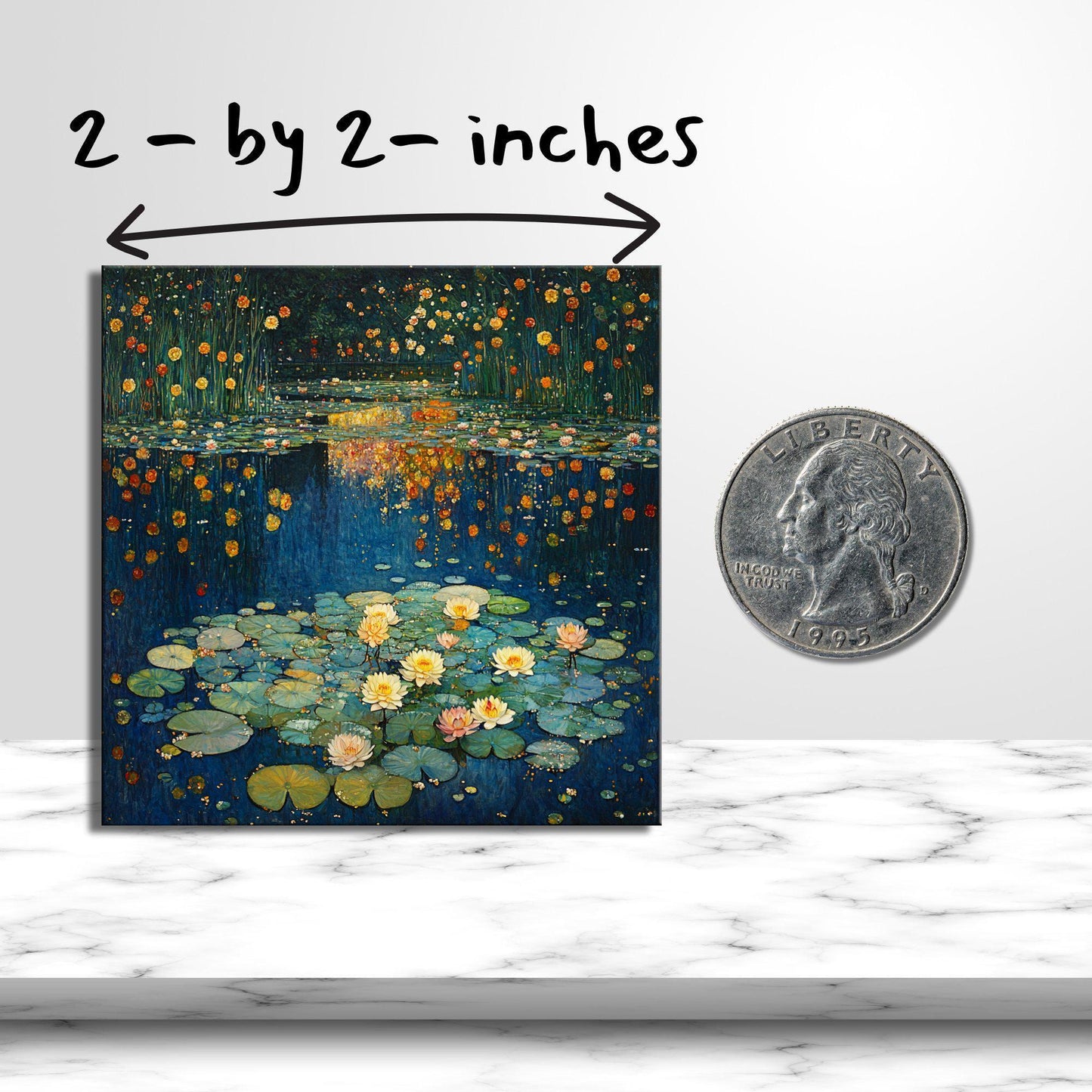 Water Lilies Gold Framed Refrigerator Magnet, Mini Art, Grand Millennial Style, Artful Kitchen Decor, Gift for Her fridgescaping