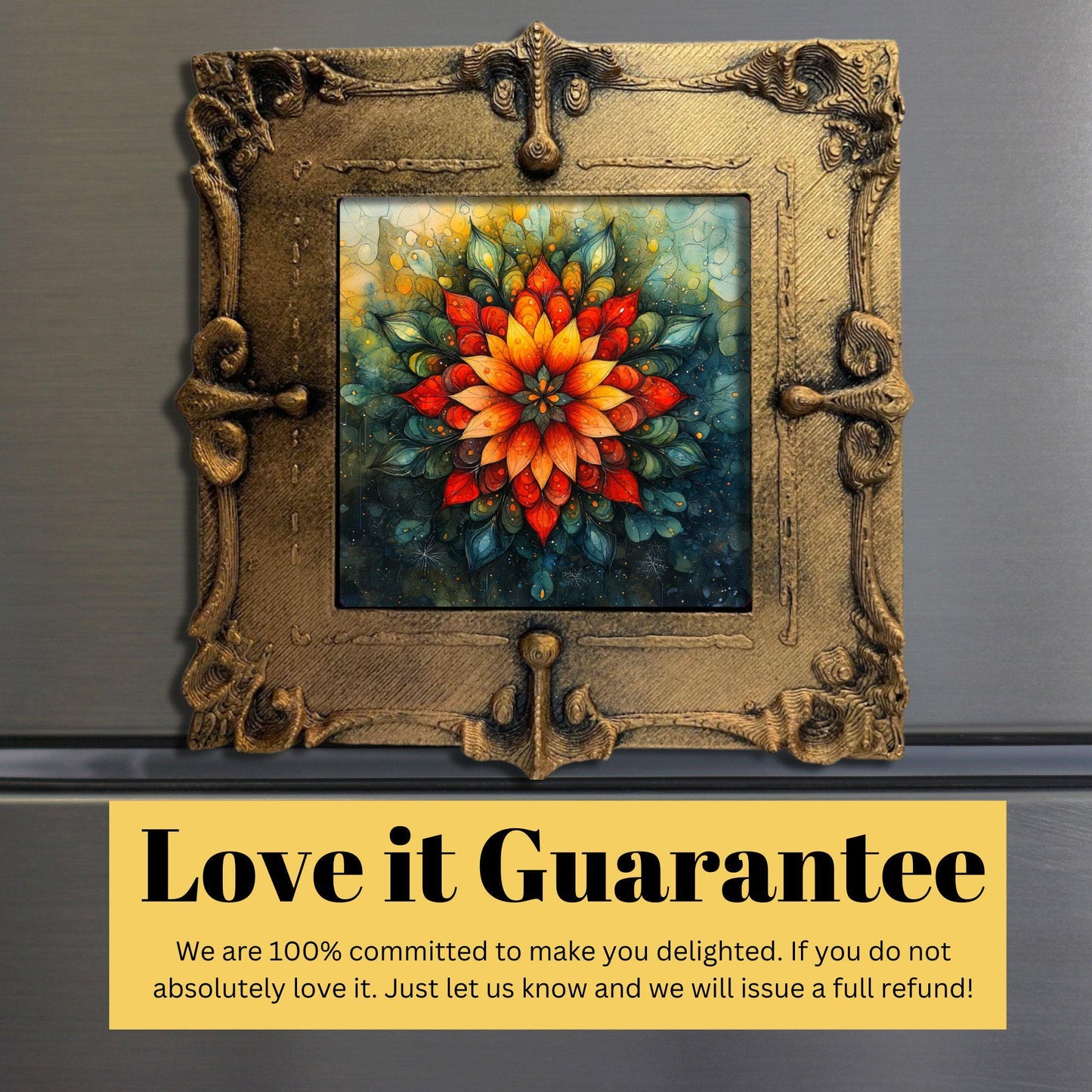 Christmas Themed Mandala Tiny Art Fridge Magnet Gold Framed Fridgescaping Art Picture Gallery Tiny Art Gift for Her Wife Mom