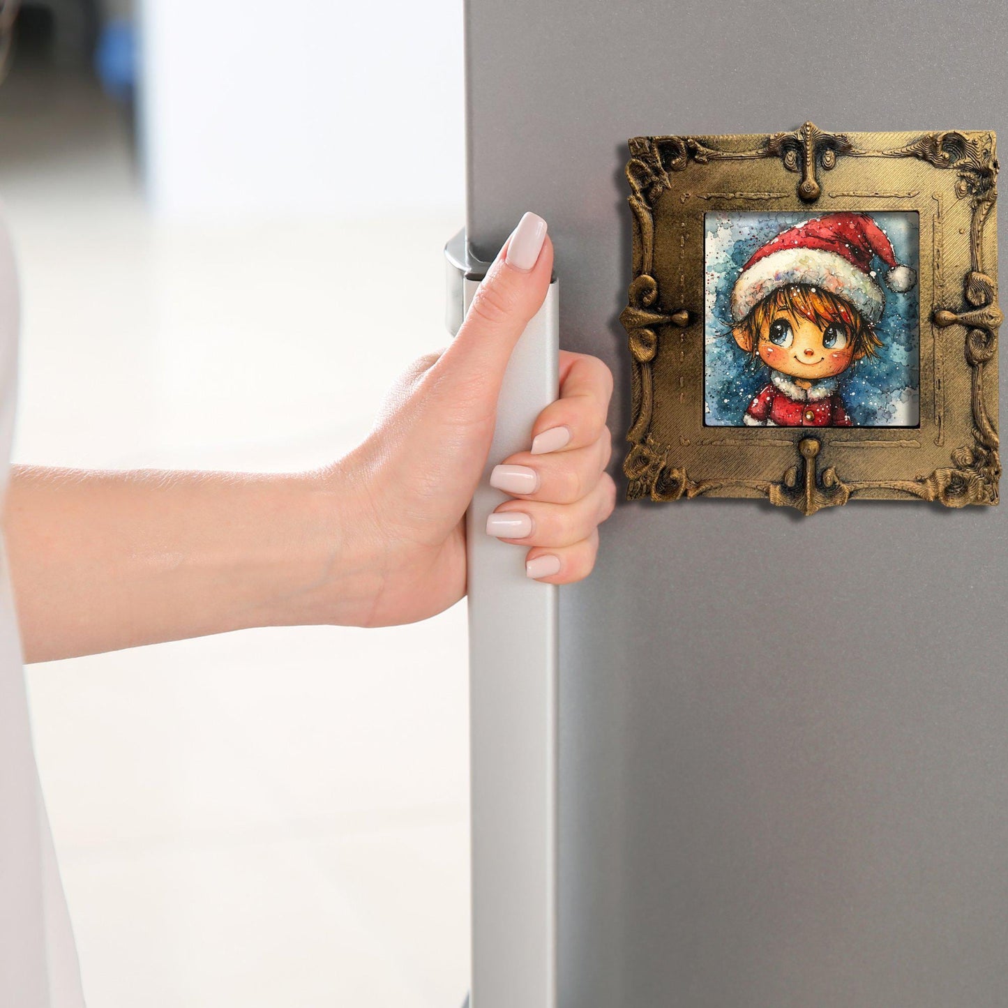 Kawaii Style Elf Tiny Art Fridge Magnet Gold Framed Fridgescaping Art Picture Gallery Tiny Art Gift for Her Wife Mom