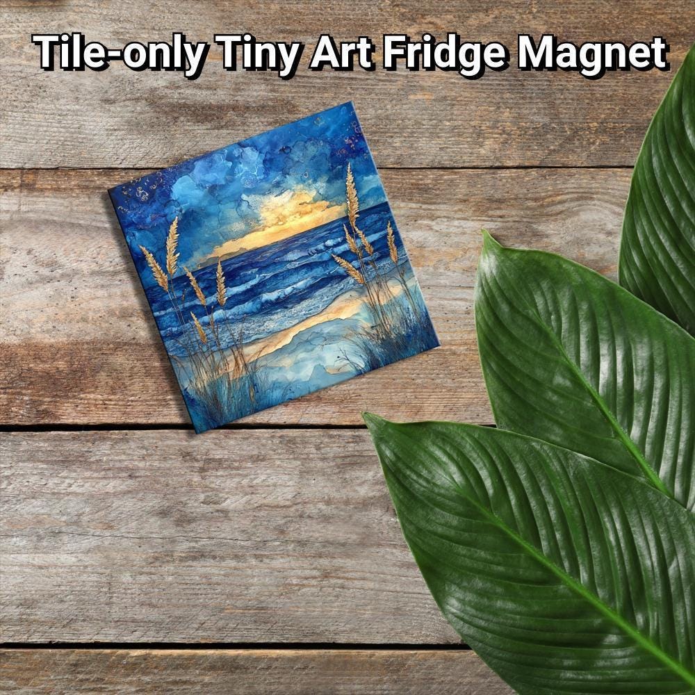 Blue Sea Oats Gold Framed Refrigerator Magnet, Mini Art, Grand Millennial Style, Artful Kitchen Decor, Gift for Her fridgescaping