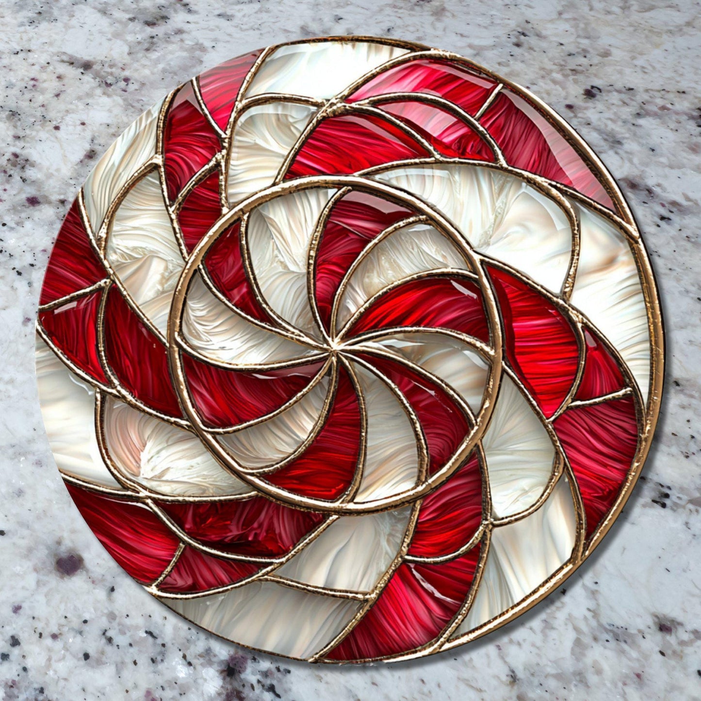 Candy Cane Swirl Glass Cutting Board 8-inch Round Trivet Charcuterie Board Gift for Her Mom Kitchen Decor