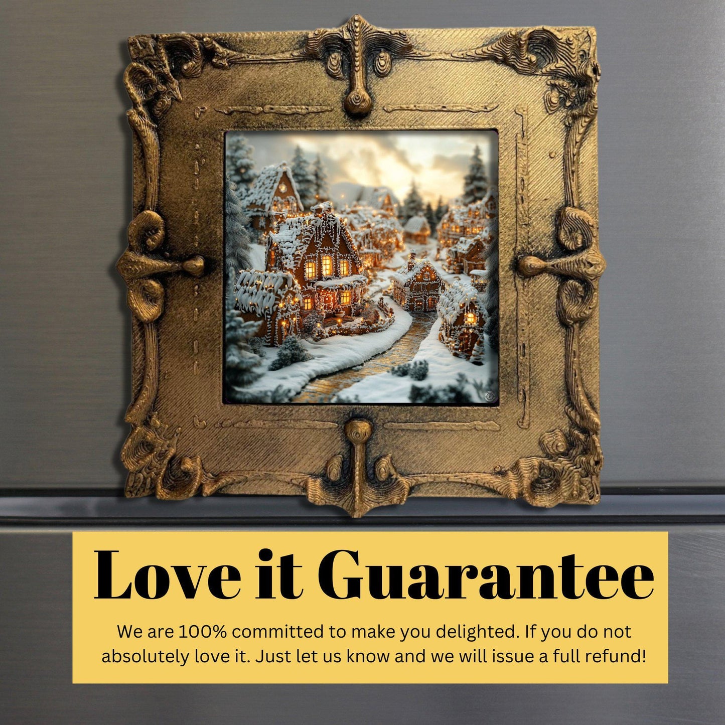 Gingerbread Village Tiny Art Fridge Magnet Gold Framed Fridgescaping Art Picture Gallery Tiny Art Gift for Her Wife Mom