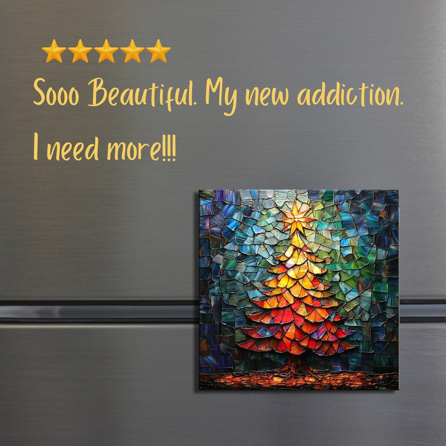 Stained Glass Christmas Tree Fridge Magnet 2-inch Strong Refrigerator Magnet Kitchen Decor Dopamine Ceramic Tile Art Gift for Her