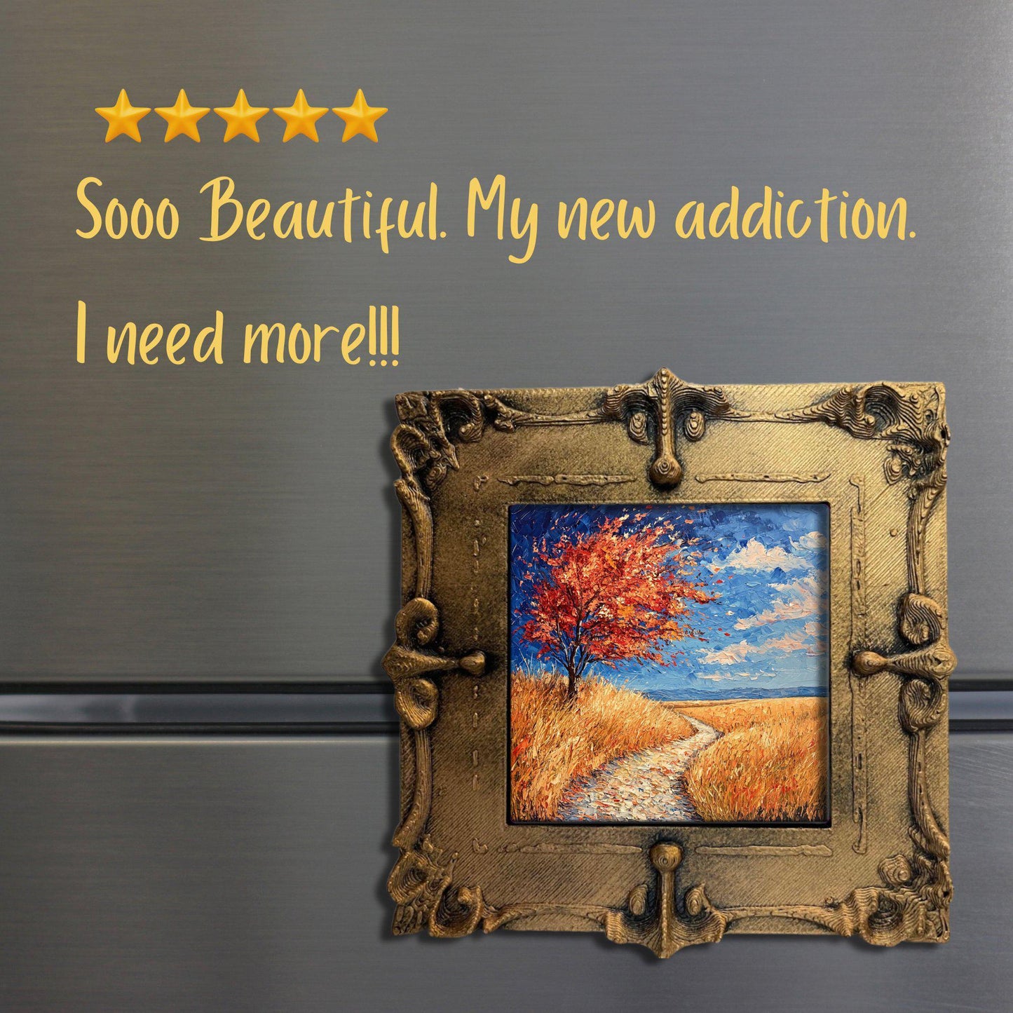 Fall Prairie Gold Framed Refrigerator Magnet, Mini Art, Grand Millennial Style, Artful Kitchen Decor, Gift for Her fridgescaping