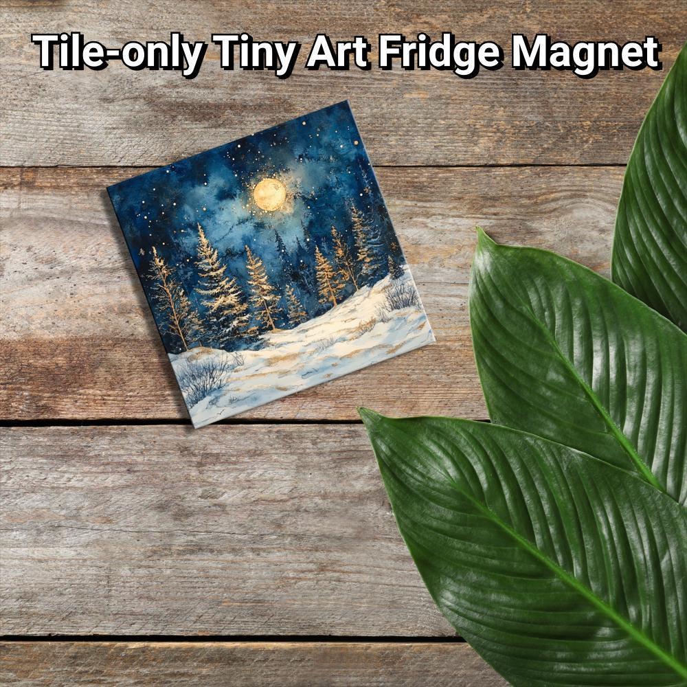 Snow Covered Pine Trees Gold Framed Refrigerator Magnet, Mini Art, Grand Millennial Style, Artful Kitchen Decor, Gift for Her fridgescaping