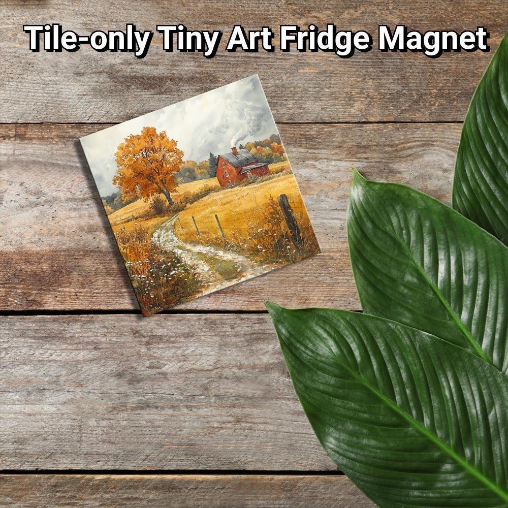 Rainy Autumn Farm Gold Framed Refrigerator Magnet, Mini Art, Grand Millennial Style, Artful Kitchen Decor, Gift for Her fridgescaping