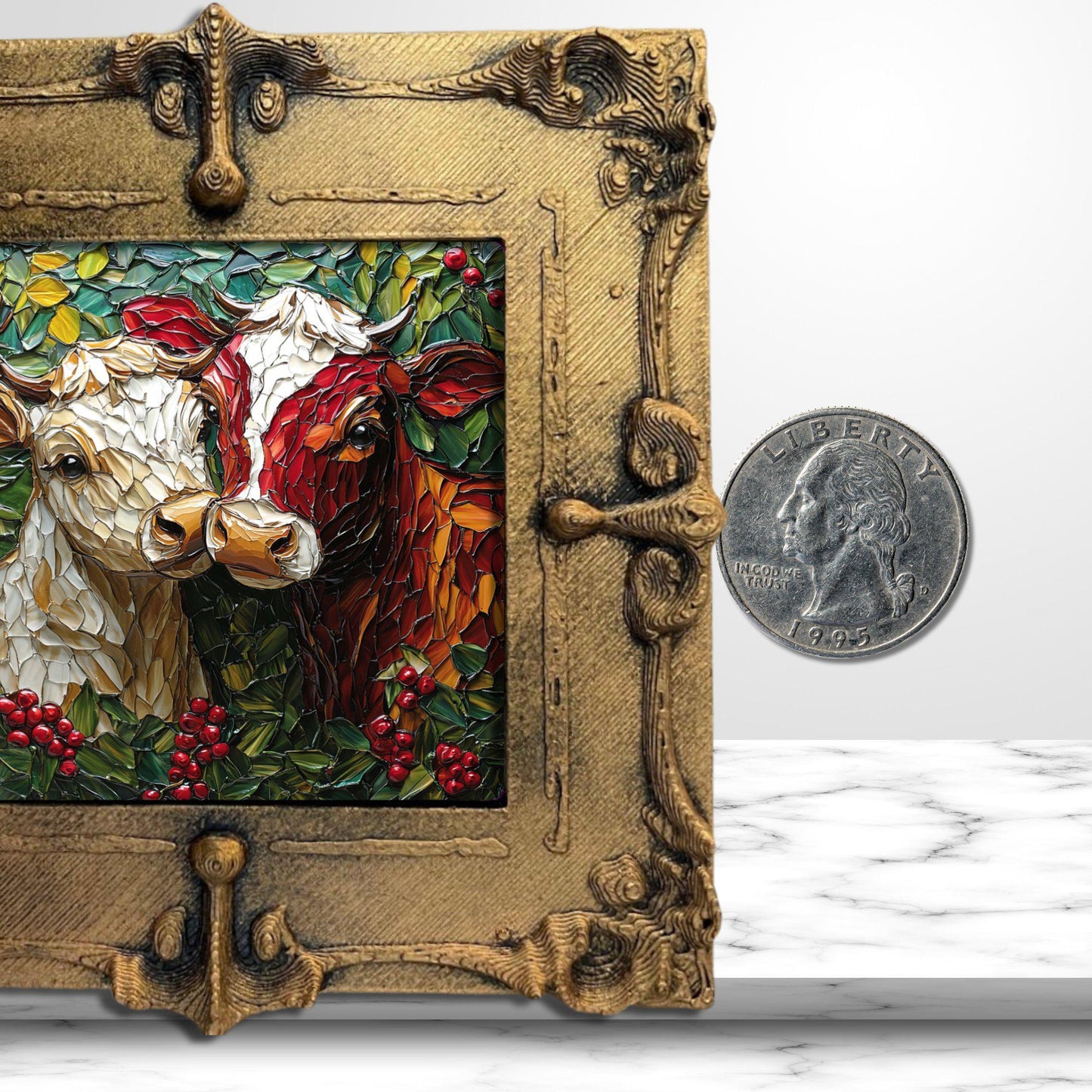 Cows Kissing Under Mistletoe Tiny Art Fridge Magnet Gold Framed Fridgescaping Art Picture Gallery Tiny Art Gift for Her Wife Mom