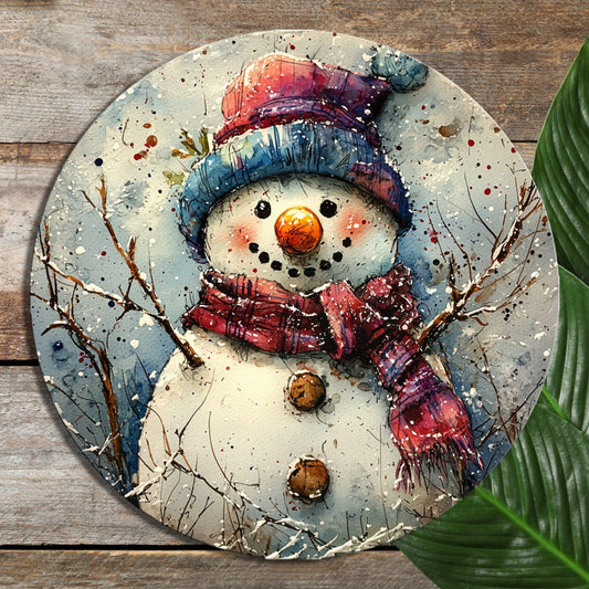 Snow Man Glass Cutting Board 8-inch Round Trivet Charcuterie Board Gift for Her Mom Kitchen Decor