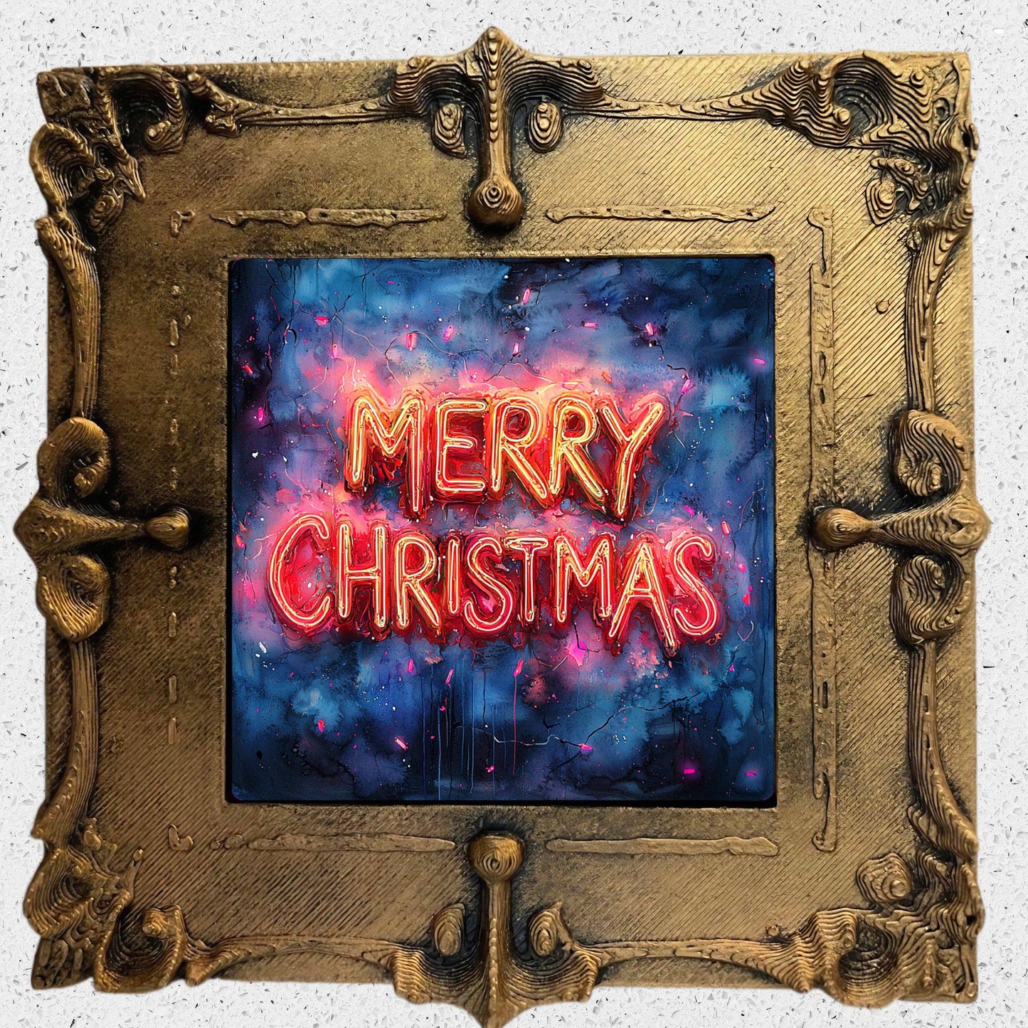 Merry Christmas Sign Tiny Art Fridge Magnet Gold Framed Fridgescaping Art Picture Gallery Tiny Art Gift for Her Wife Mom