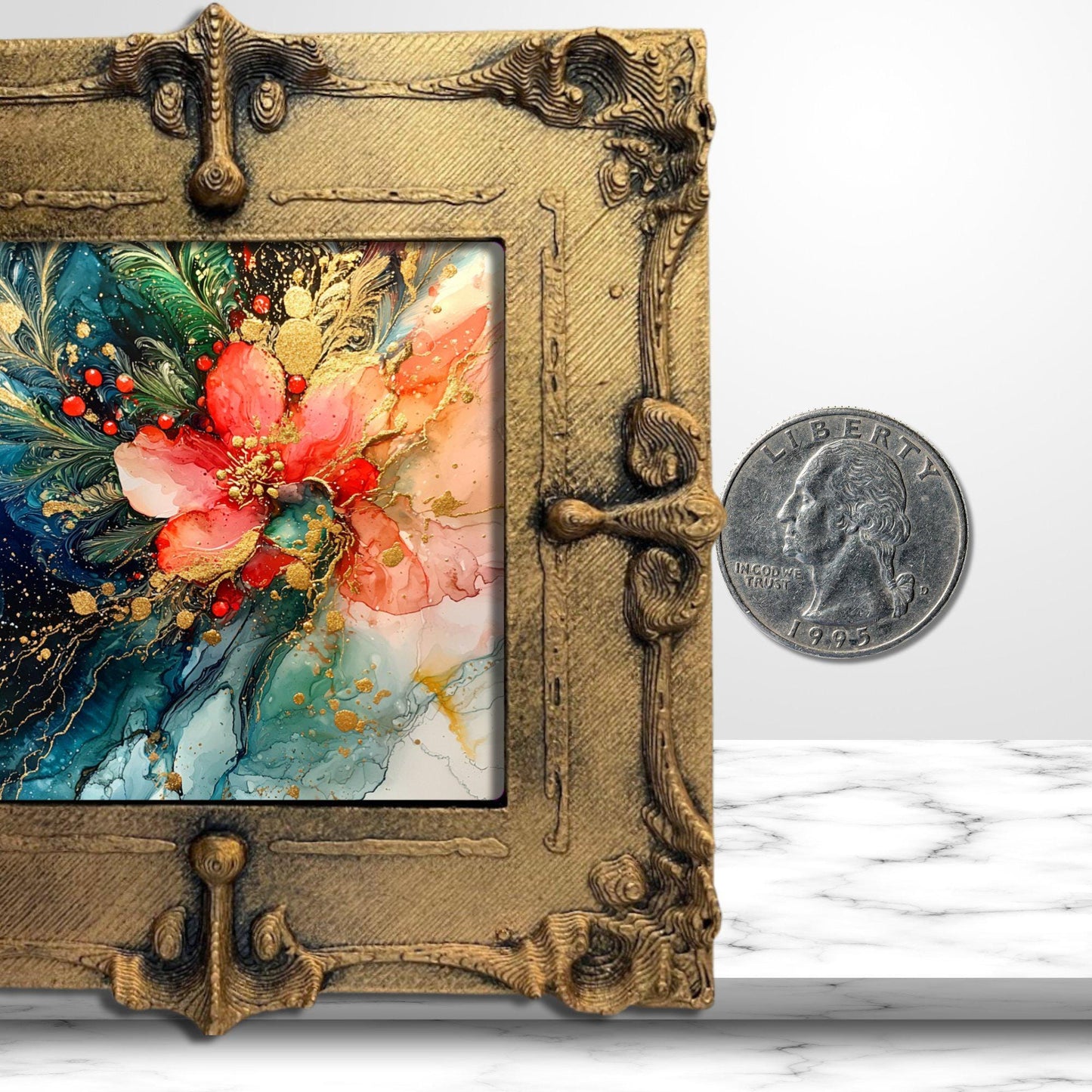 Christmas Aesthetic Tiny Art Fridge Magnet Gold Framed Fridgescaping Art Picture Gallery Tiny Art Gift for Her Wife Mom