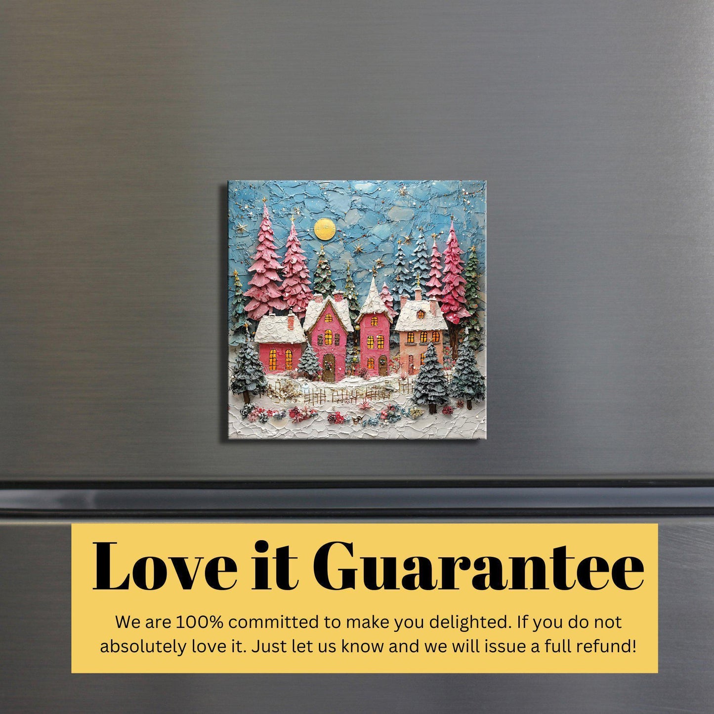 Pink Christmas Village Fridge Magnet 2-inch Strong Refrigerator Magnet Kitchen Decor Dopamine Ceramic Tile Art Gift for Her fridgescaping