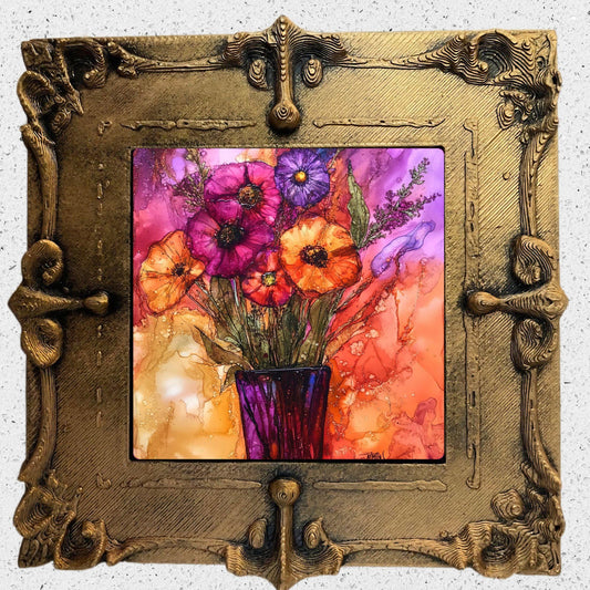 Floral Study in Pink Gold Framed Refrigerator Magnet, Mini Art, Grand Millennial Style, Artful Kitchen Decor, Gift for Her fridgescaping