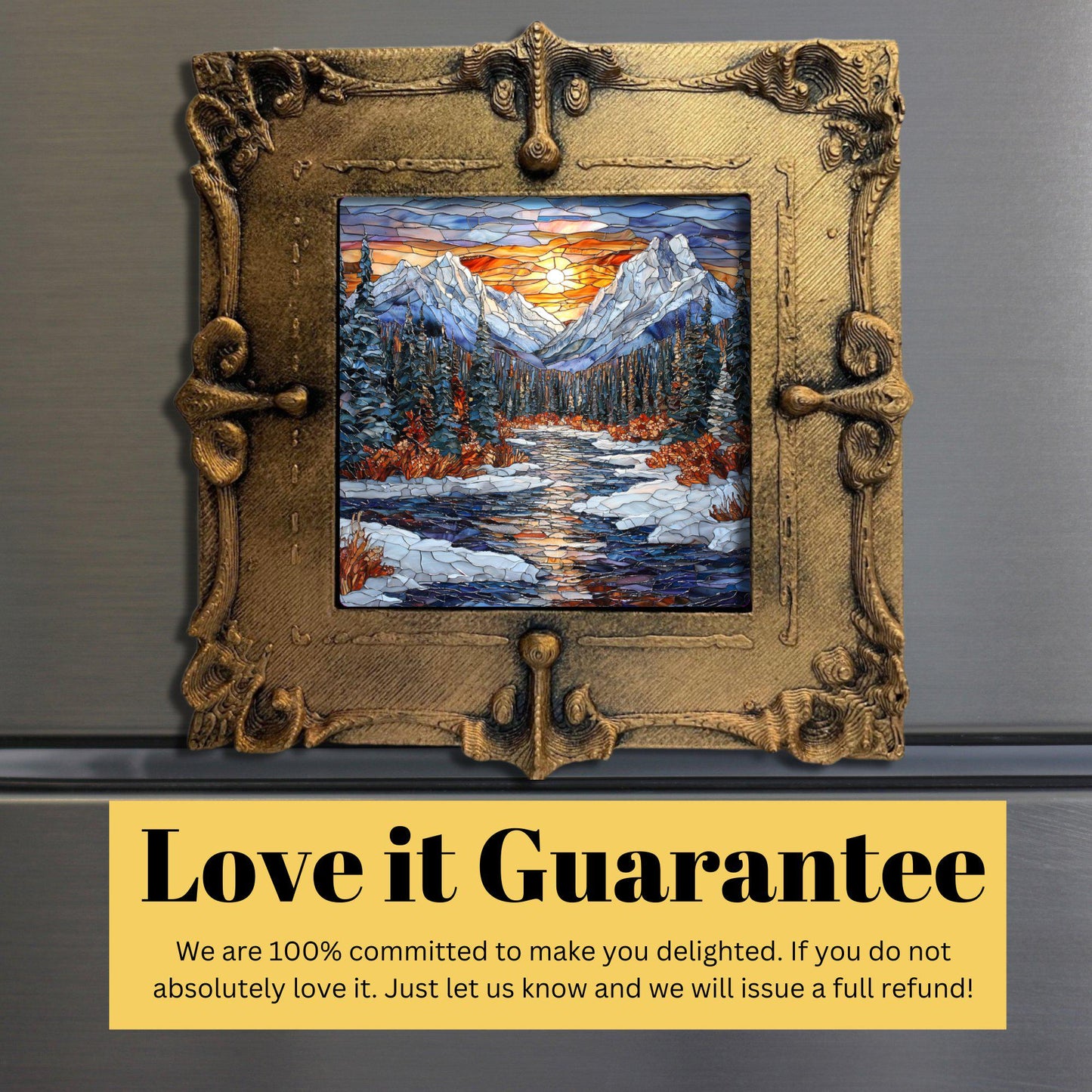 Rocky Mountain Winter Tiny Art Fridge Magnet Gold Framed Fridgescaping Art Picture Gallery Tiny Art Gift for Her Wife Mom