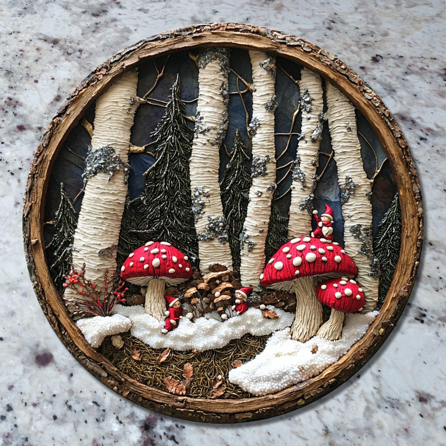 Mushroom Fairy Christmas Glass Cutting Board 8-inch Round Trivet Charcuterie Board Gift for Her Mom Kitchen Decor