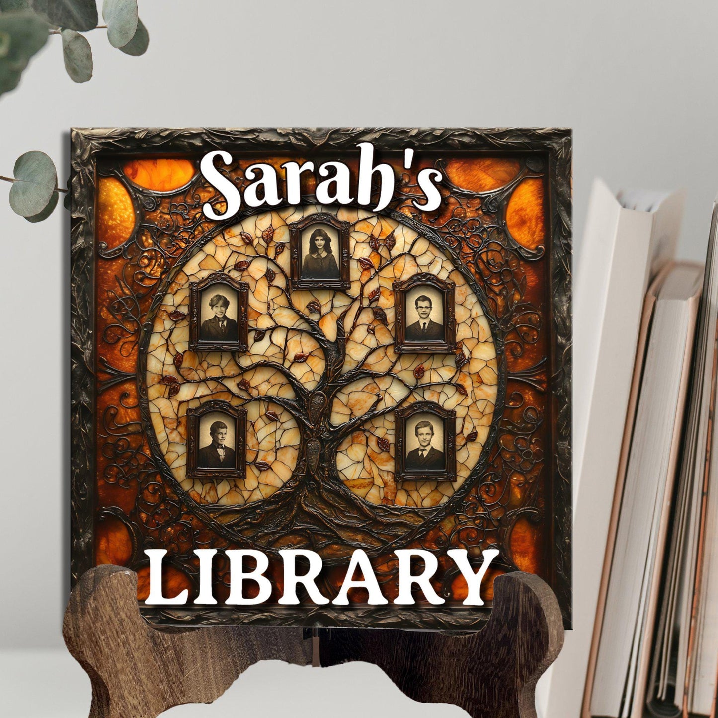 Family Tree Personalized Library Sign Book Lover Bookworm Biblio Gift Book Nook Shelf Decor Booktoker-Gift for Bookish